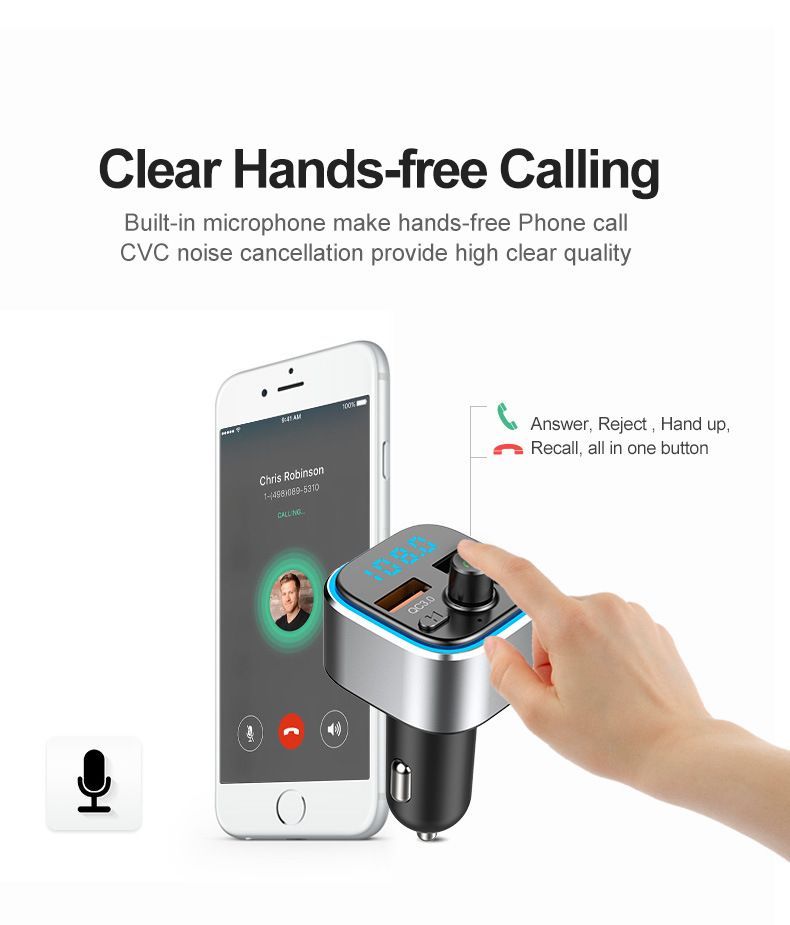 Bluetooth FM Transmitter Car Receiver Adapter Hands Free Calling Music Player Usb Charger