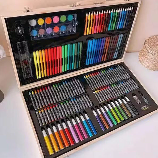 180 Pcs Wooden Box Coloring and Painting Set - Complete Art Kit for Kids & Adults