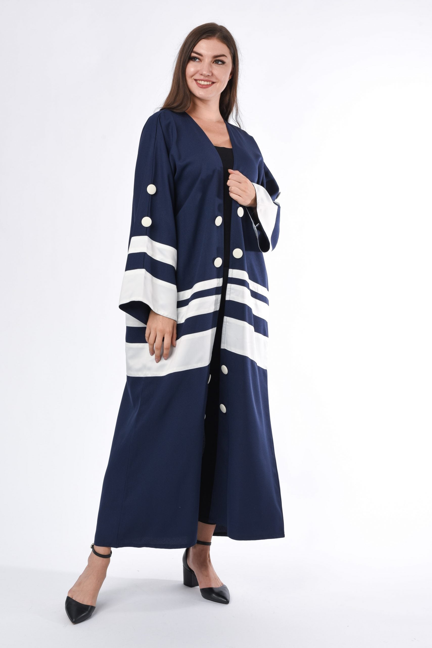 MOiSTREET Navy White Colorblock Abaya