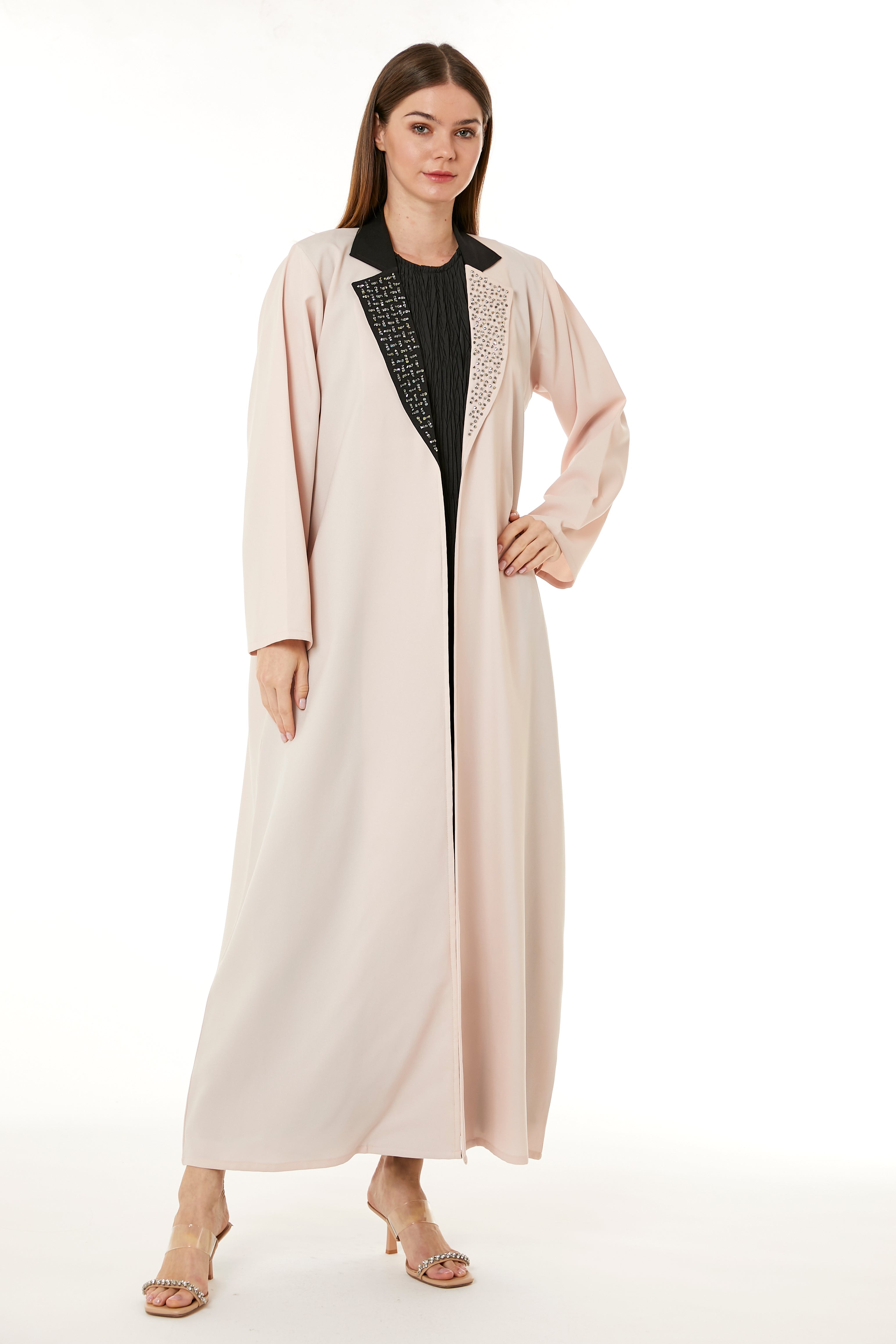 MOiSTREET Peach Indonesian Crepe Hand Embellished Abaya