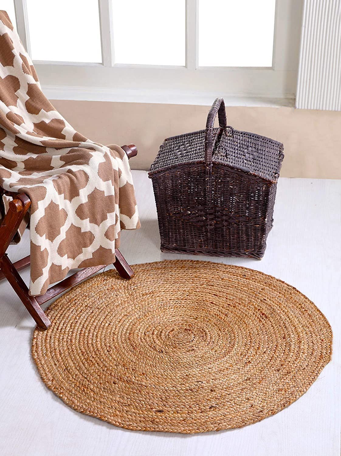 AIESY®  Beautiful Handwoven Jute Flower Natural Rug