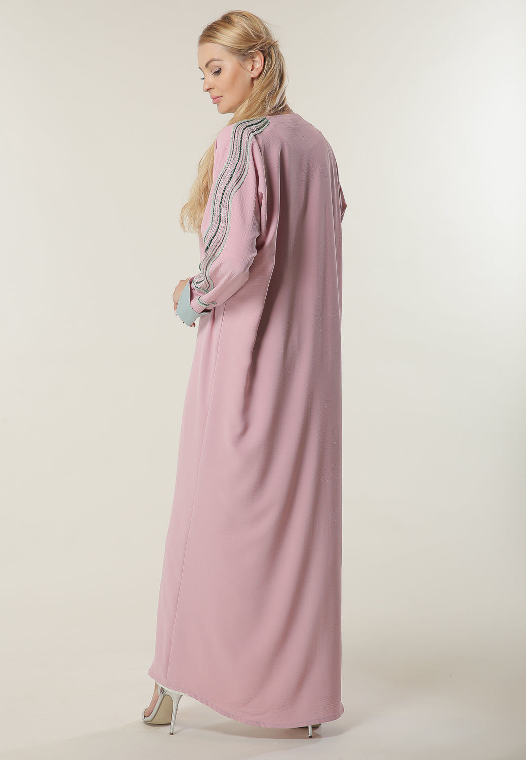 MOiSTREET Pink Embellished Abaya