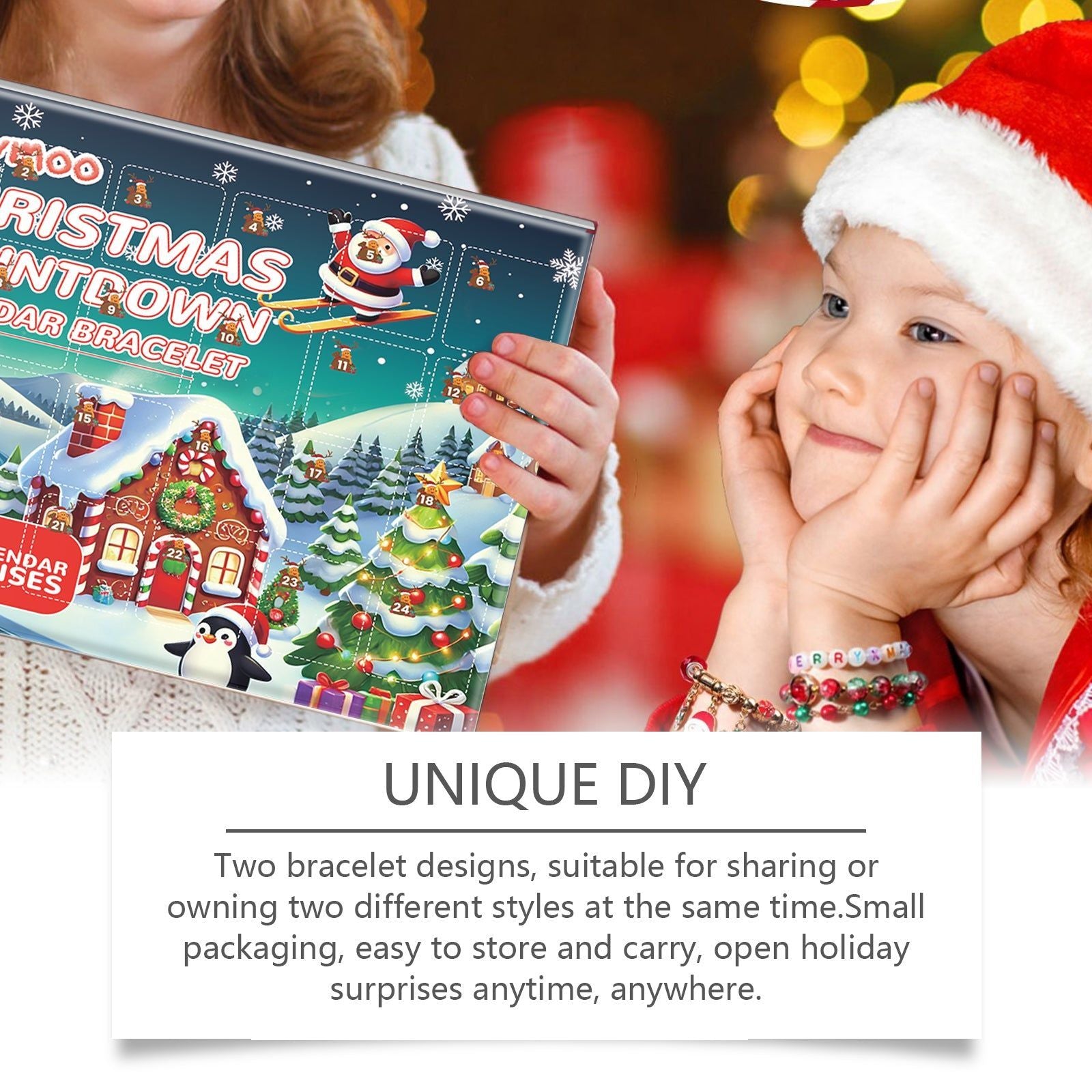 Christmas Gift, 24-Frame Advent Bracelet Kit, DIY Holiday Countdown, Fun Jewelry Making ,1set