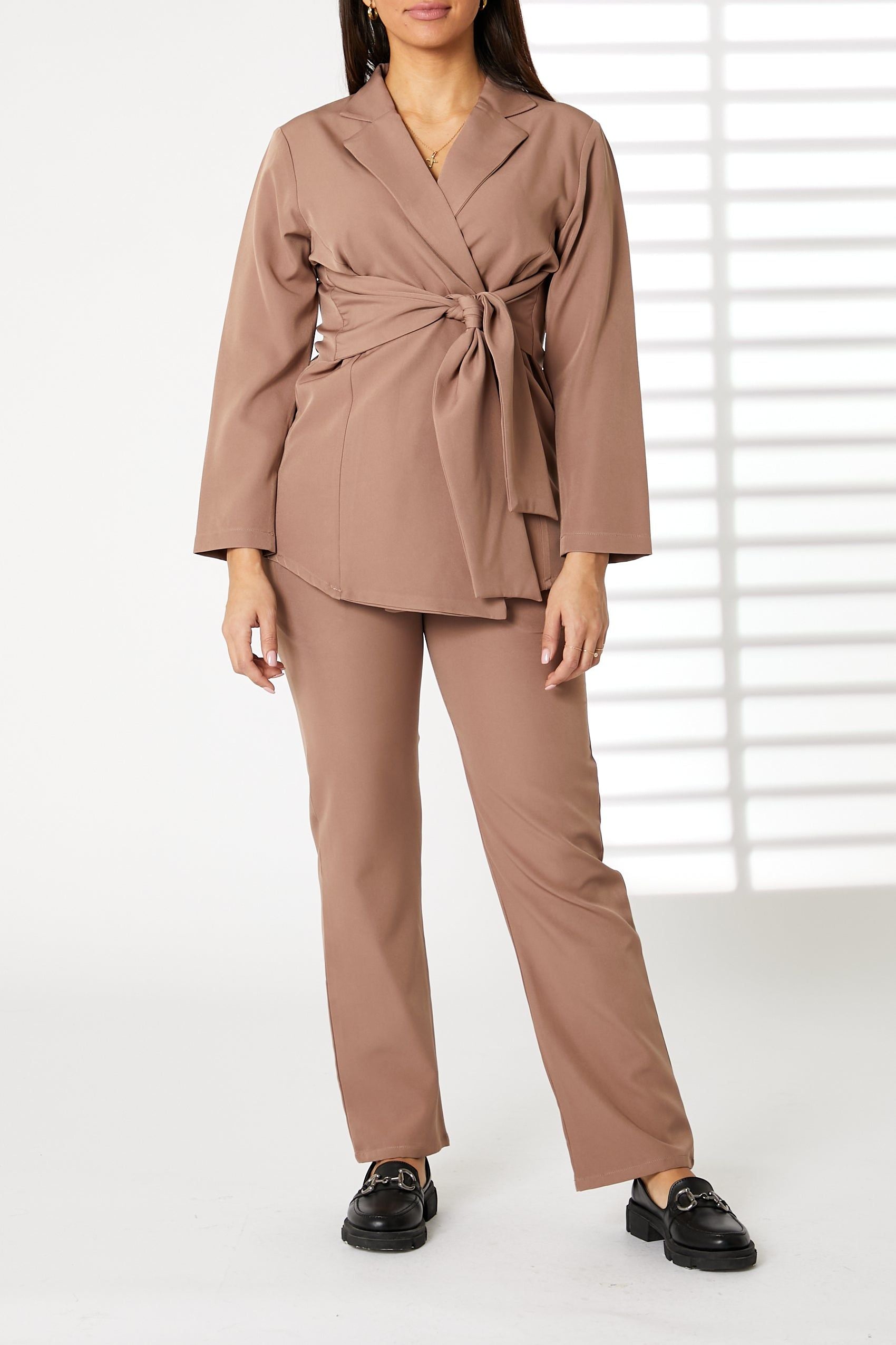 MOiSTREET Rosy Brown Barbie Crepe Fabric Blazer and Pants Set