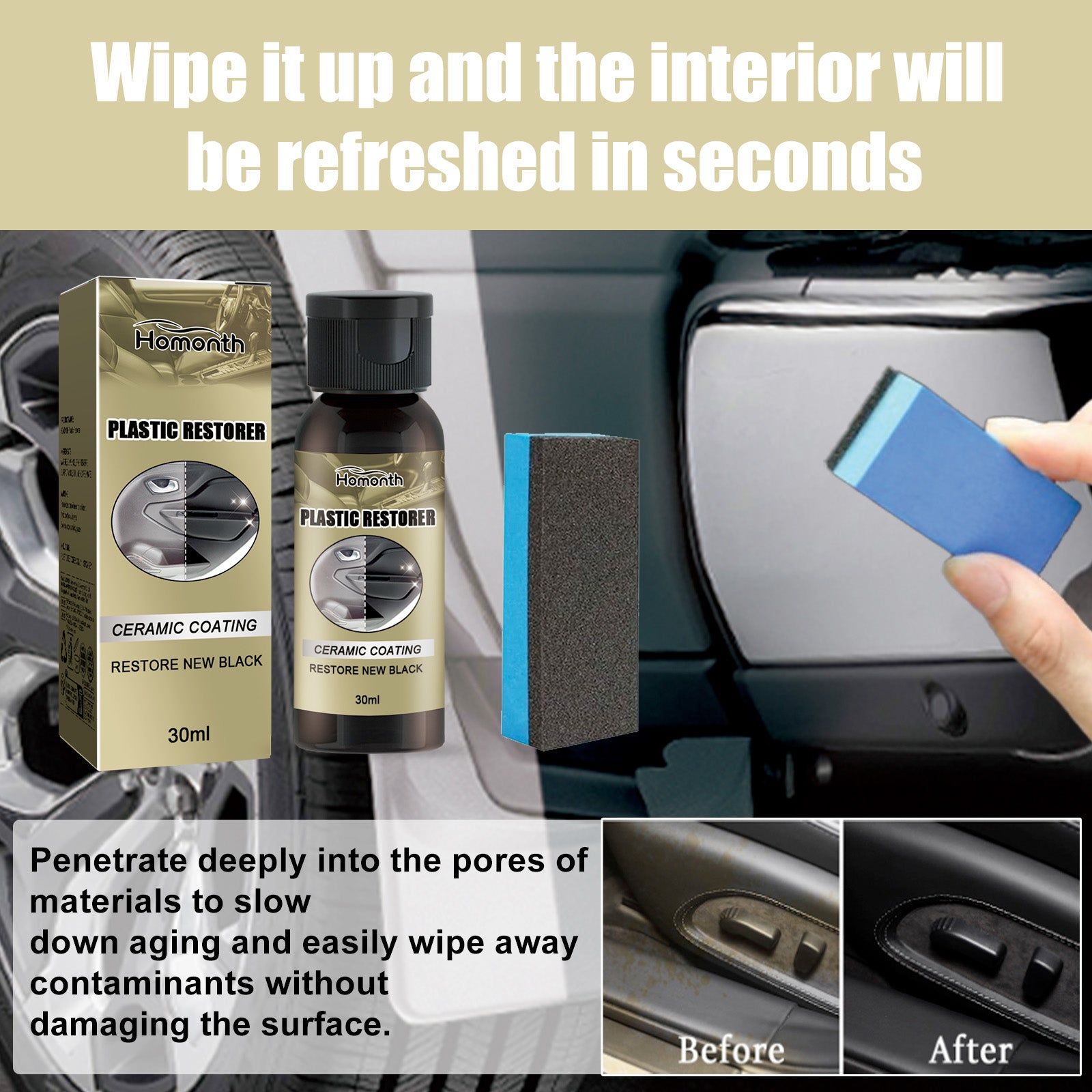 Automotive Interior Maintenance, Plastic Restorer, UV Protection, Shine & Clean ,1set