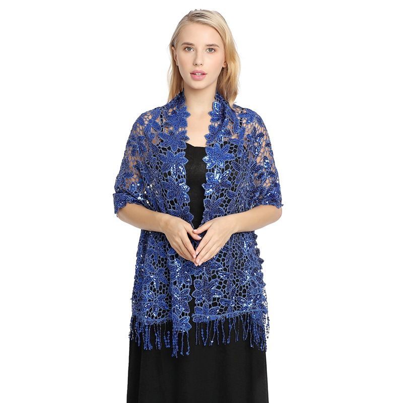 Black Gold Sequin Fringe Shawl Wrap for Women Evening