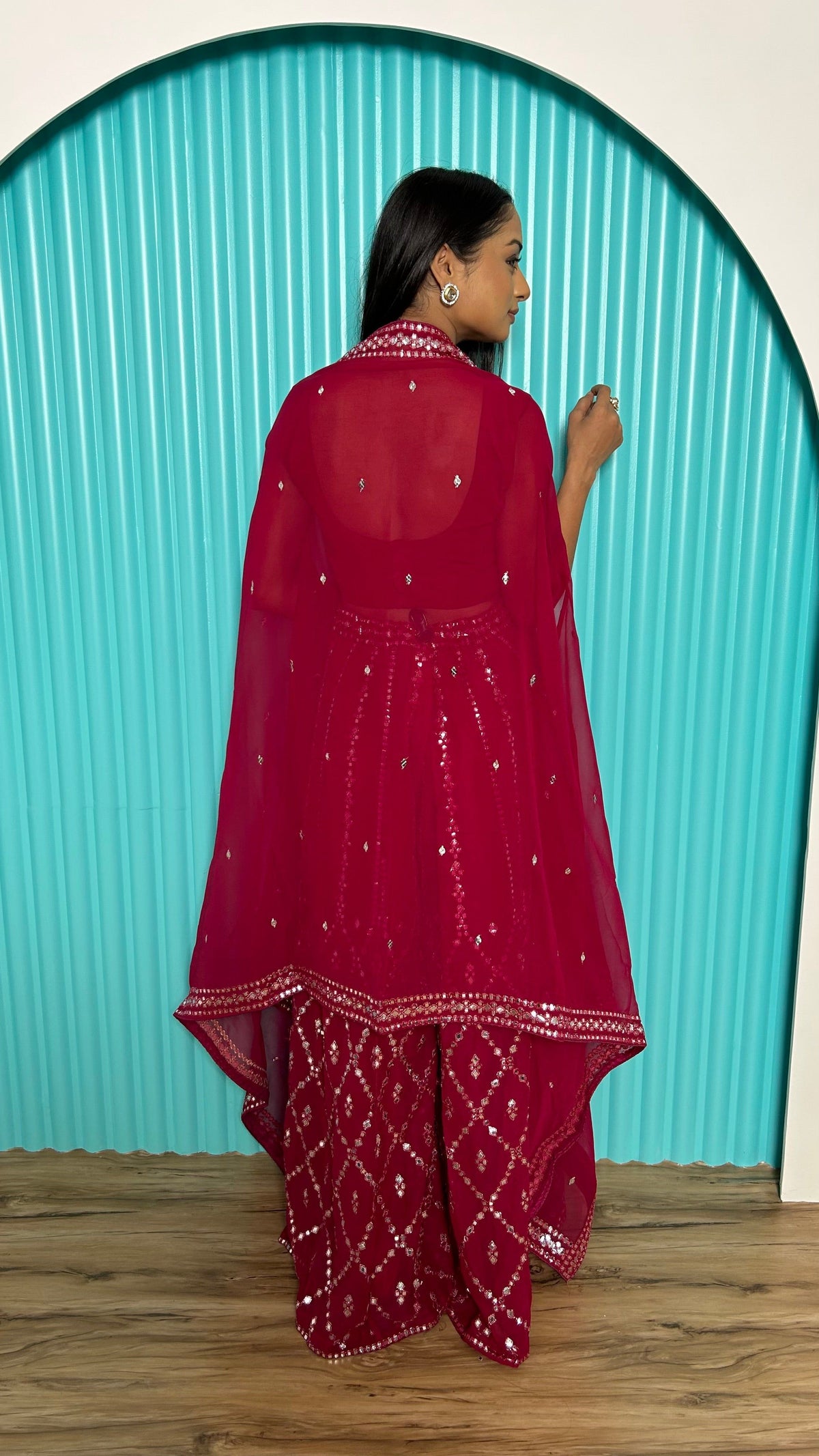 Fab Zone Women's Kurti Bottom With Koti & Mirror Work Set