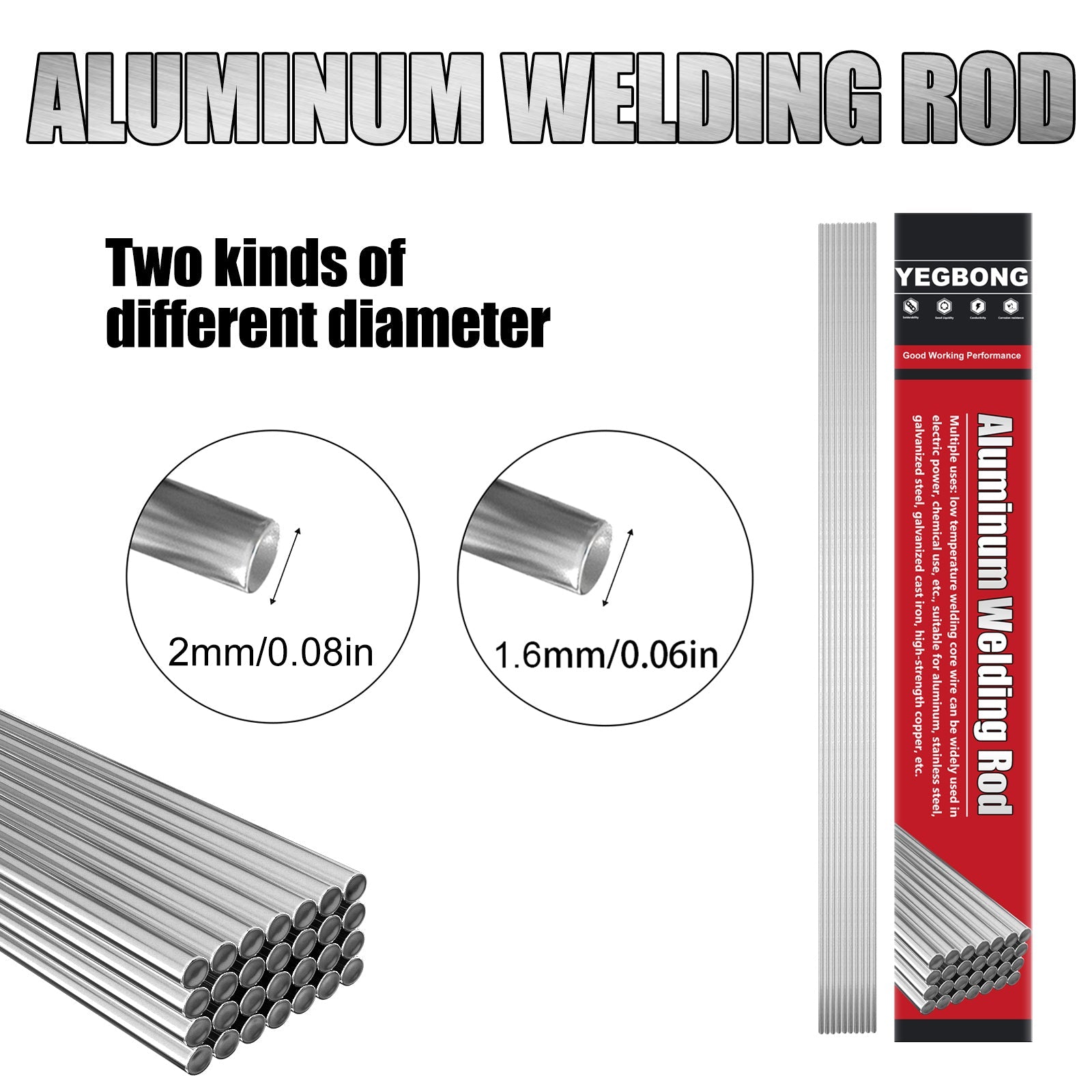 High-Strength Aluminium Welding Rod, Low Temp Flux-Cored Electrode for Fast Repairs ,10pcs