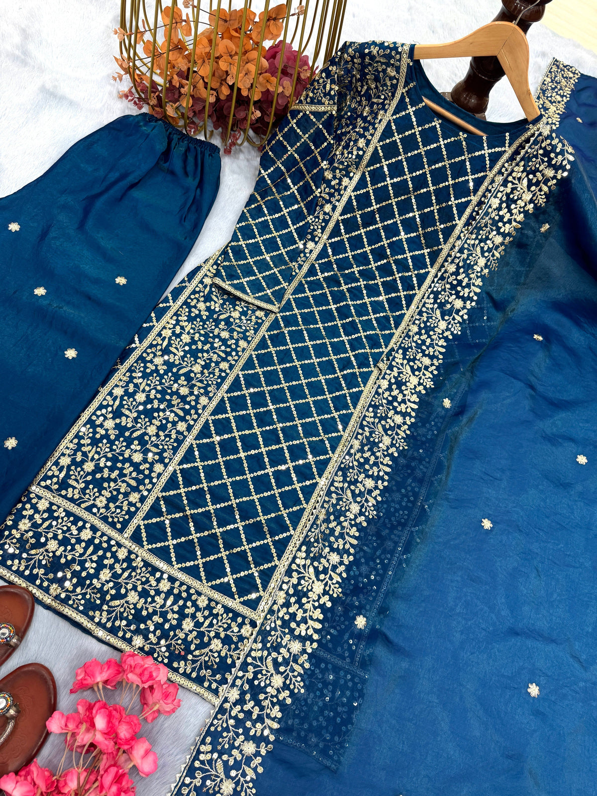 Fab Zone Top Plazzo and Dupatta Designer Party Wear Look