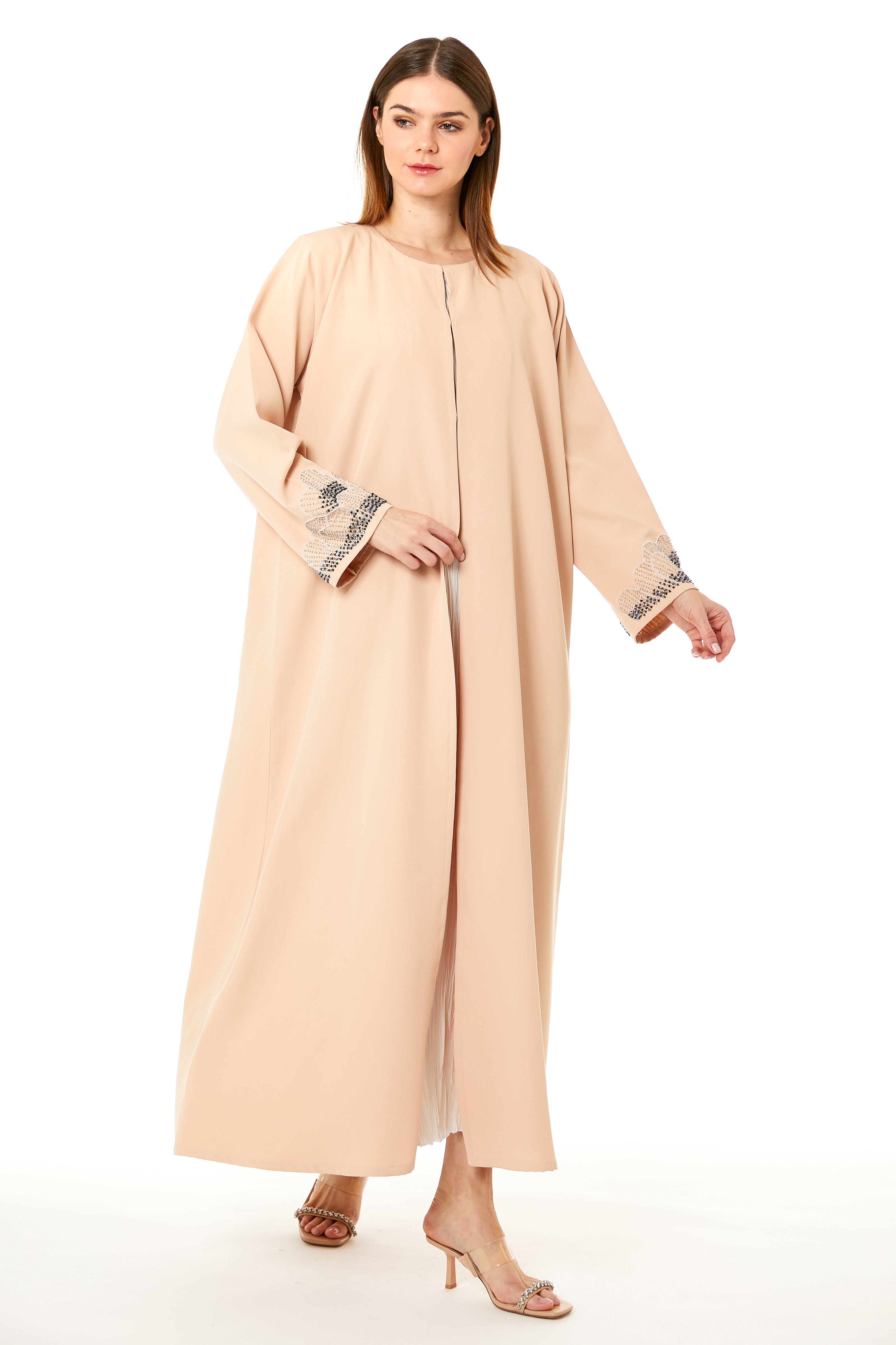 MOiSTREET Peach Korean Nida Hand Embellished Abaya