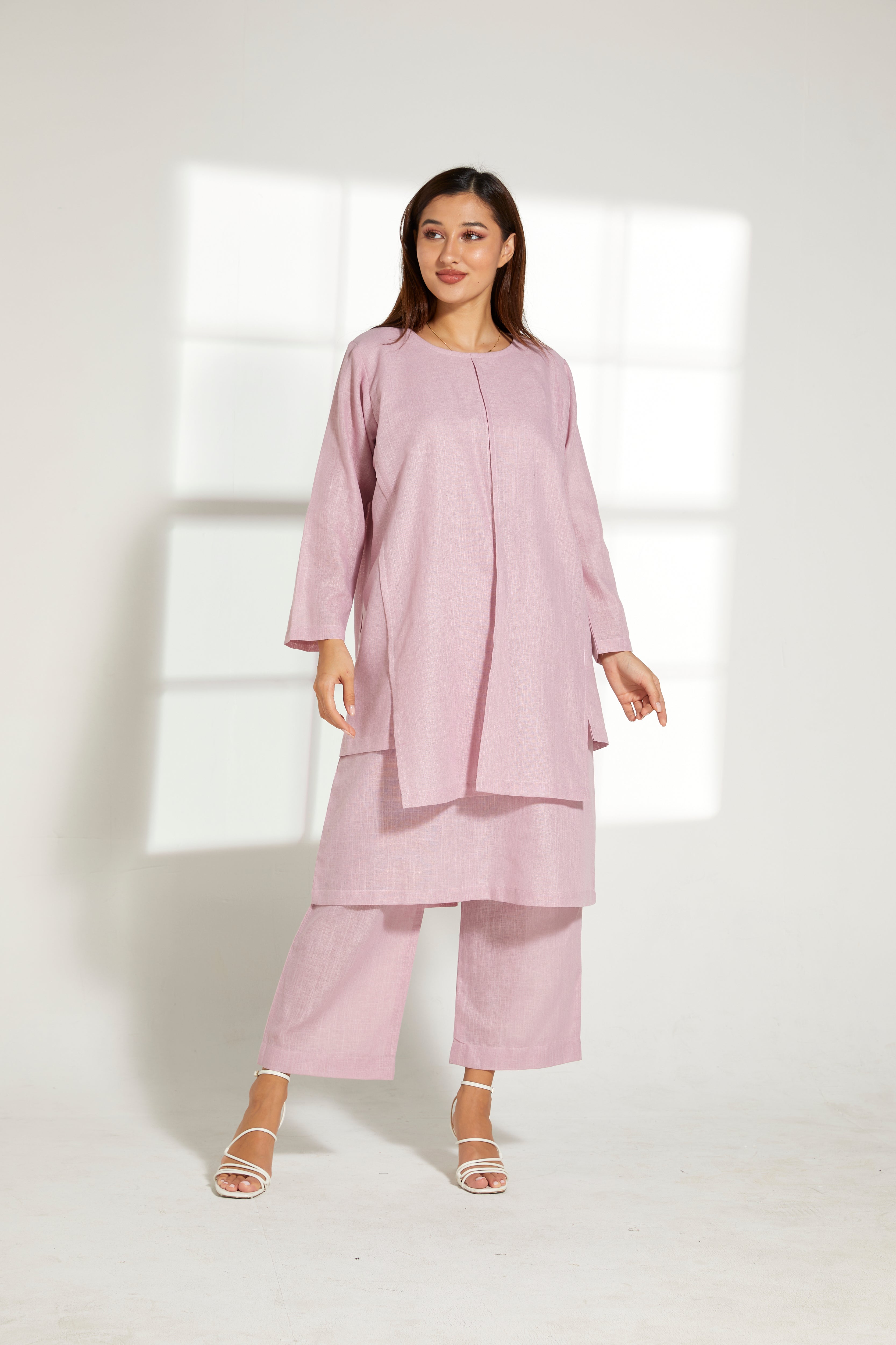 MOiSTREET Pink Linen Fabric Top and Pants Set