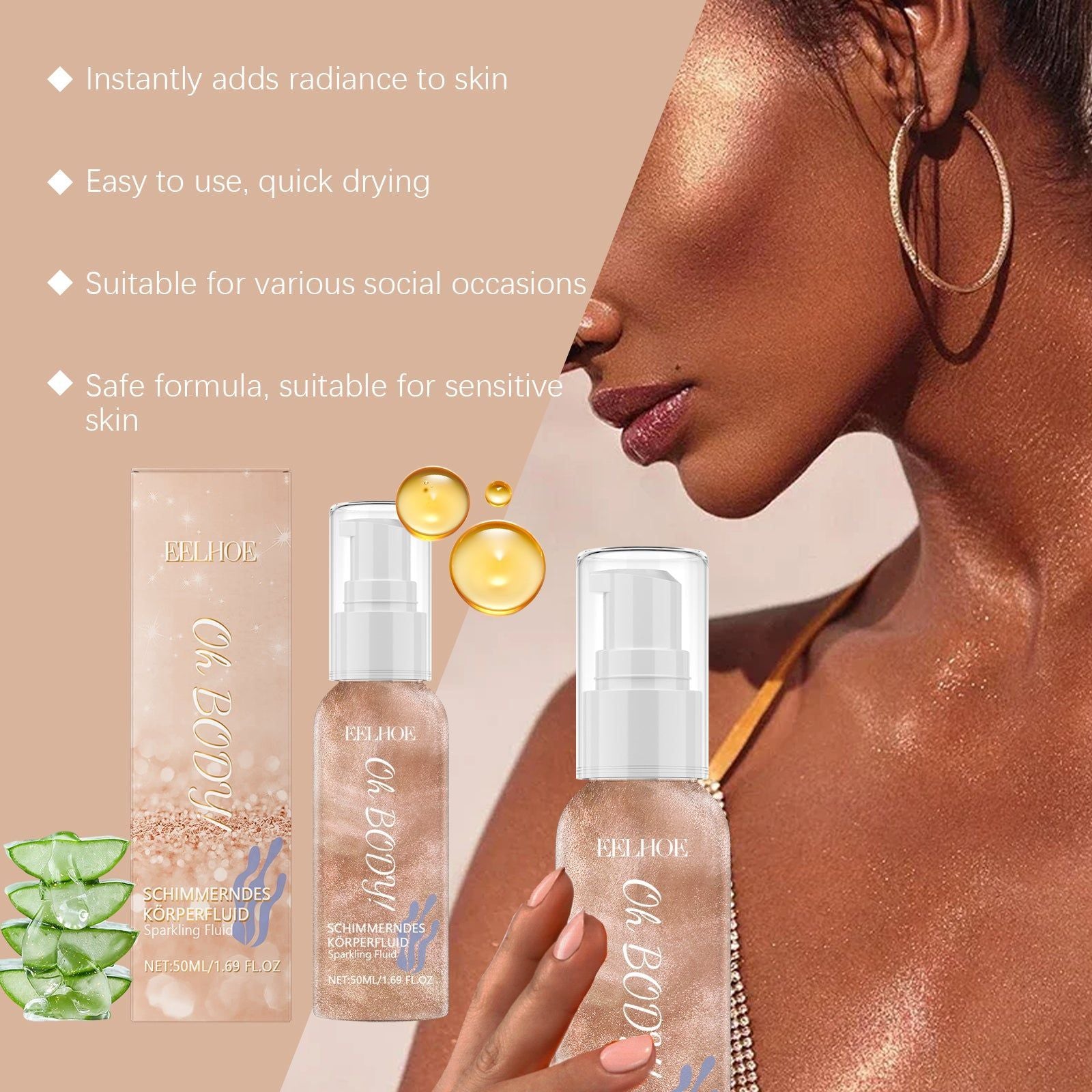 Colorful Shiny Body Lotion, Glitter Powder for Face Hair Body, Party Festival Glam ,50ml