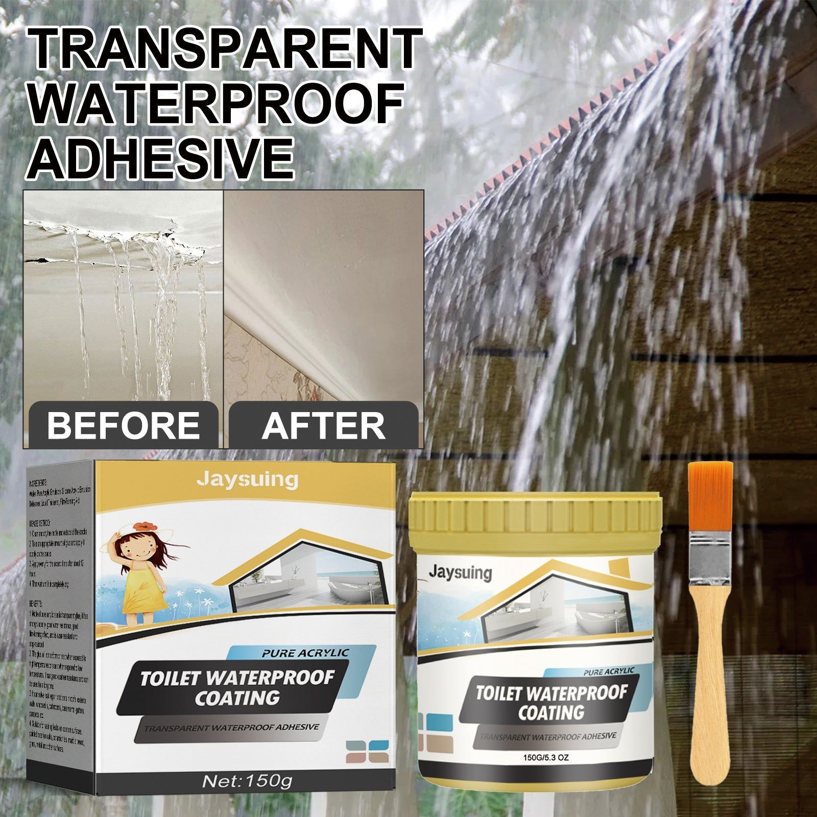 Leakproof Waterproof Sealant for Leak Repair, Exterior Wall, Roof, Bathroom, Basement ,150g