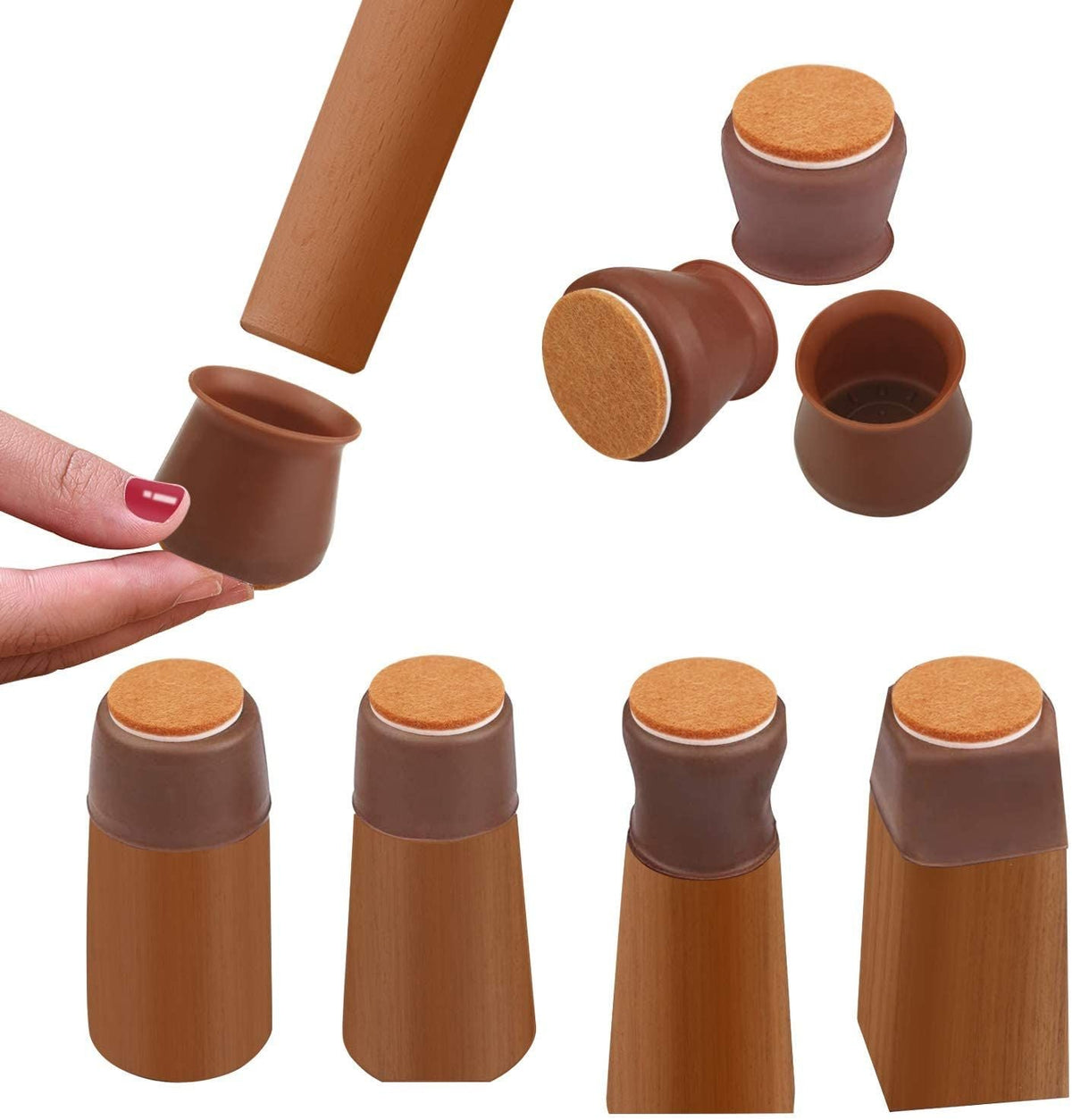 8 Pack Silicone Chair Leg Floor Protectors with Felt Prevent Scratches and Reduce Noise