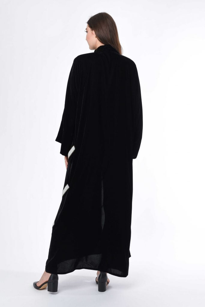 MOiSTREET Black Abaya with Embellished Hand embroidery