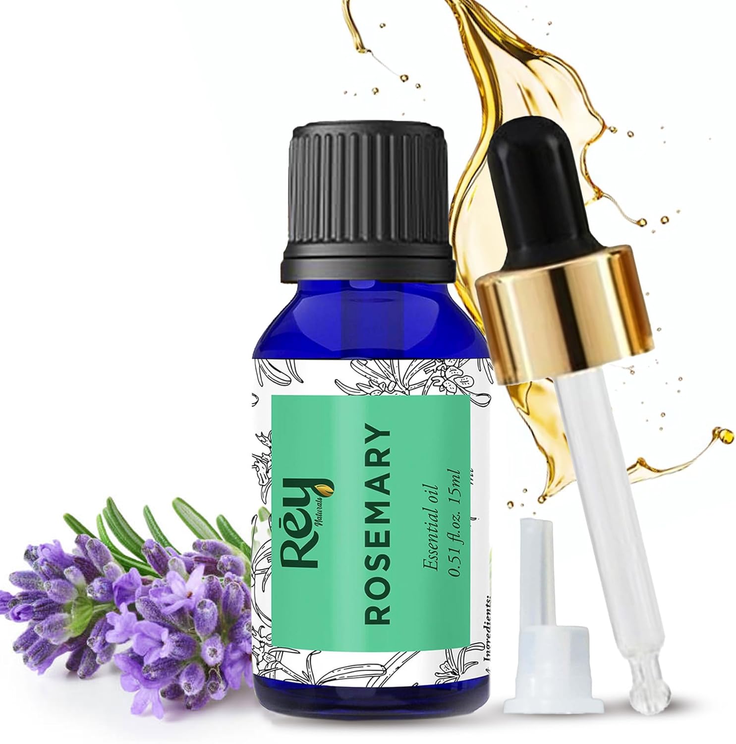 Rey Naturals Rosemary essential oil for hair growth, Skin and Aroma  15 ml