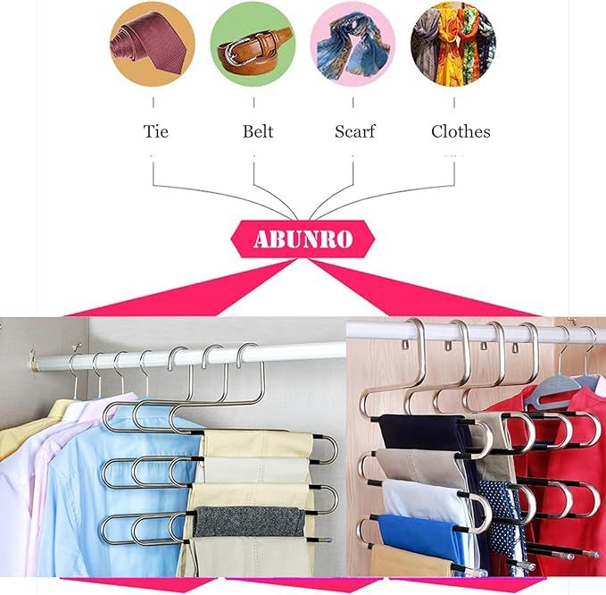 4 Pack S-Shape Pants Hangers Space Saving Trousers Hangers for Scarfs Jeans Clothes