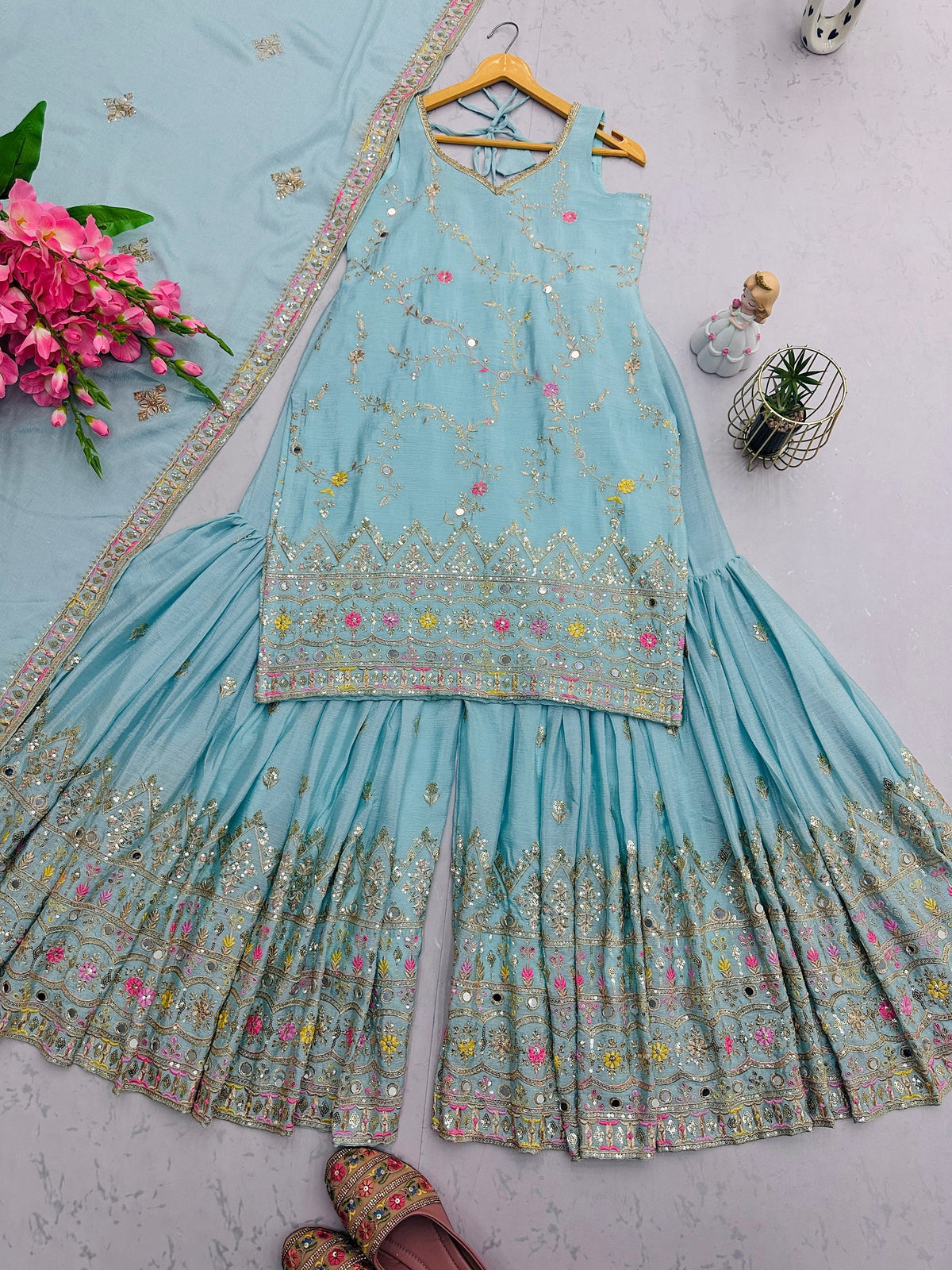 Fab Zone Designer Party Wear Look Suit Set With Embroidery Threads Work