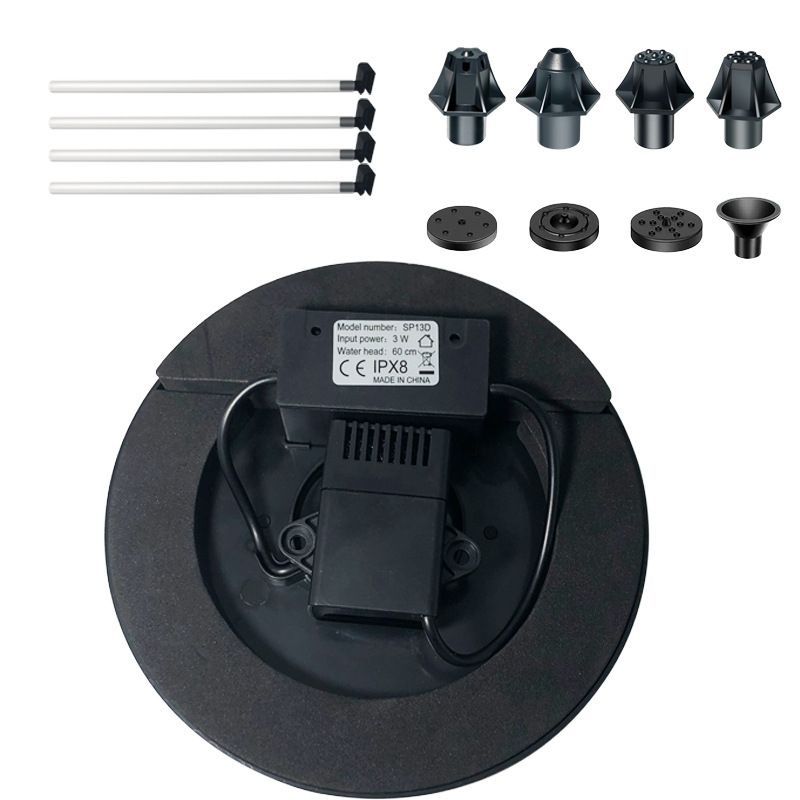 3W 6 Color Solar Fountain Pump With 8 Replacement Nozzles For Landscape