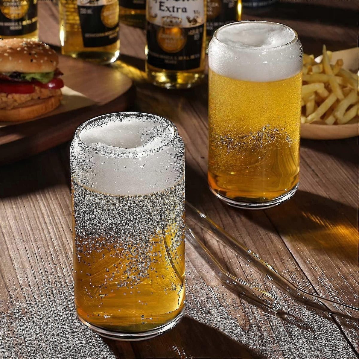 Flkwoh Drinking Glasses With Glass Straw 4pcs Set - 16oz Can Shaped G