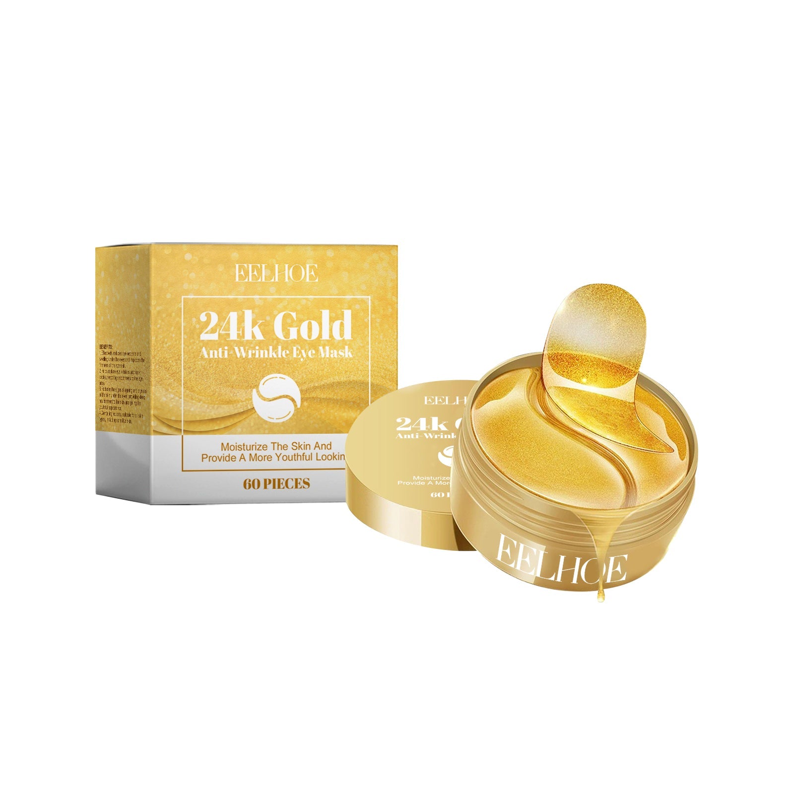 24K Gold Eye Mask, Anti-Wrinkle, Brightening, Moisturizing, Eye Care, Dark Circles, Youthful Skin ,60pcs