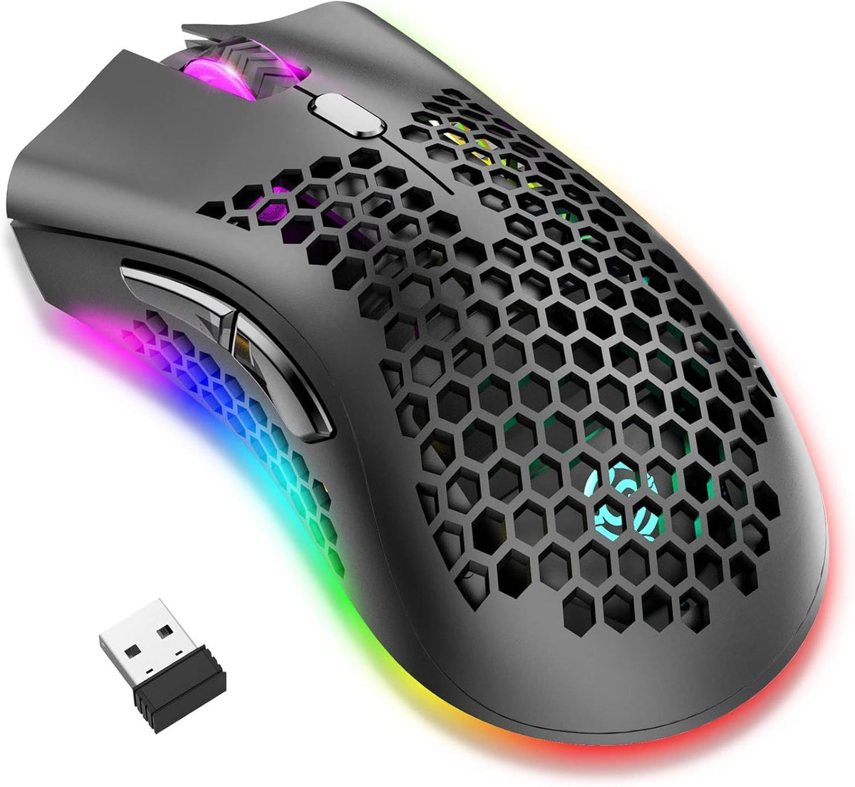 Wireless Gaming Mouse Honeycomb Design Rechargeable RGB Backlight Computer Mouse