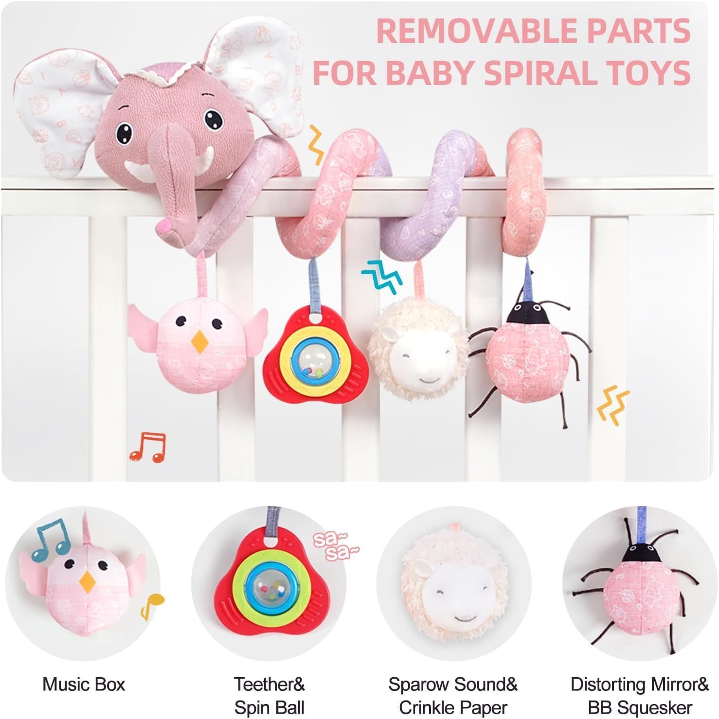 Newborn Car Seat Toys Stroller Toys Infant Activity Spiral Plush Toys for Babyies 0-12 Months