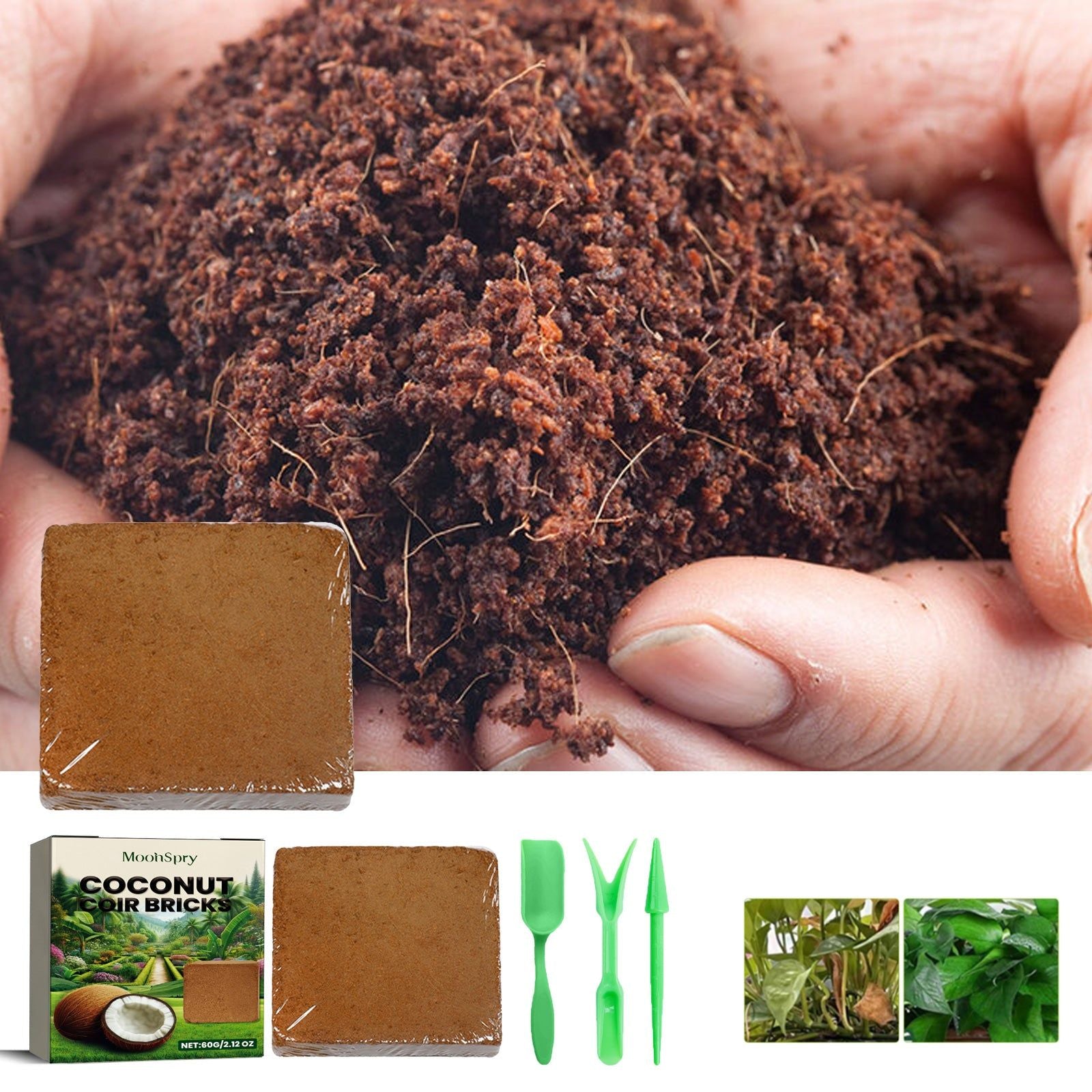 Boost Plant Growth with Nutritive Soil, Coconut Shell Fiber Brick Set, Eco-Friendly Fertilizer ,1set