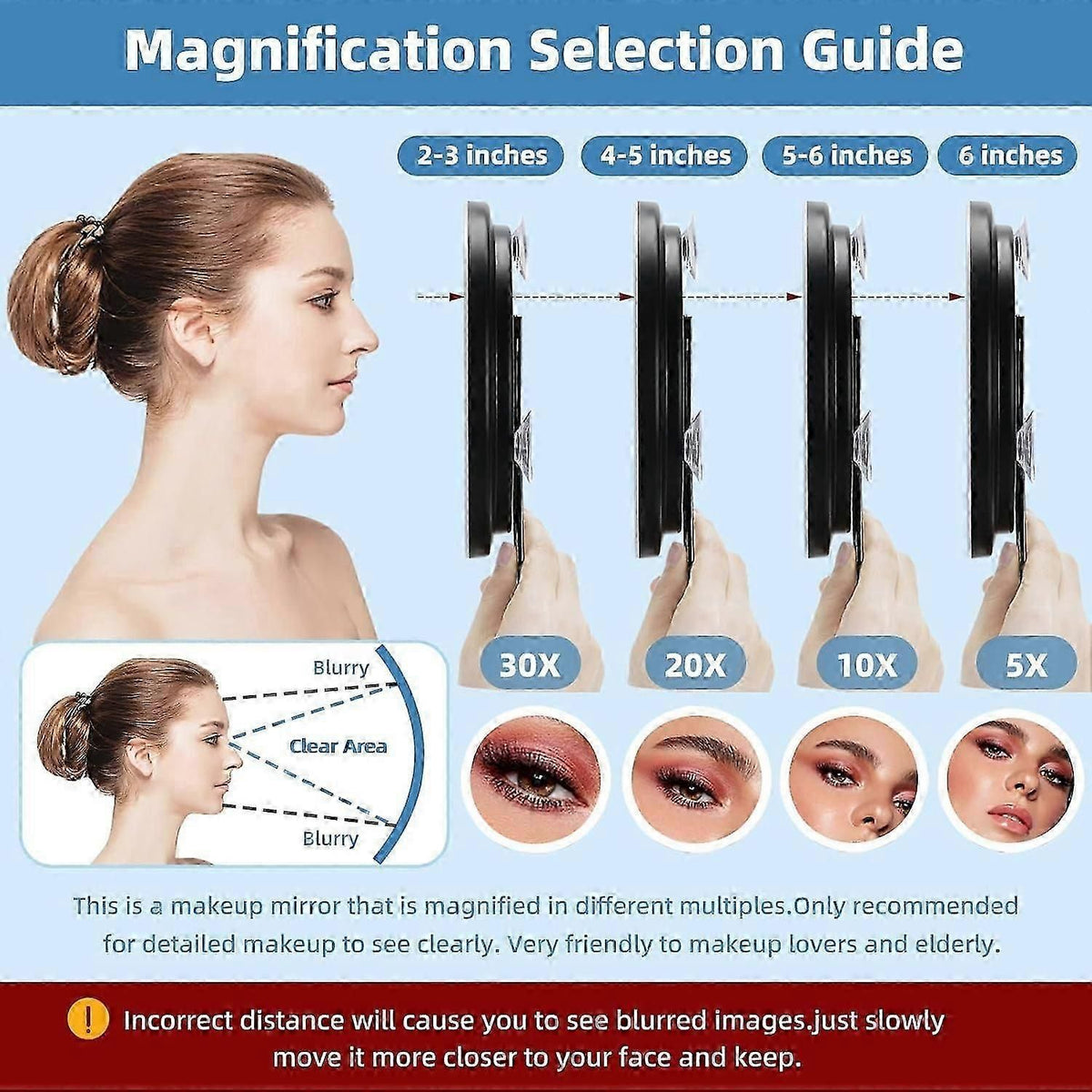 30X Magnifying Makeup Mirror With Tweezers and Suction Cups