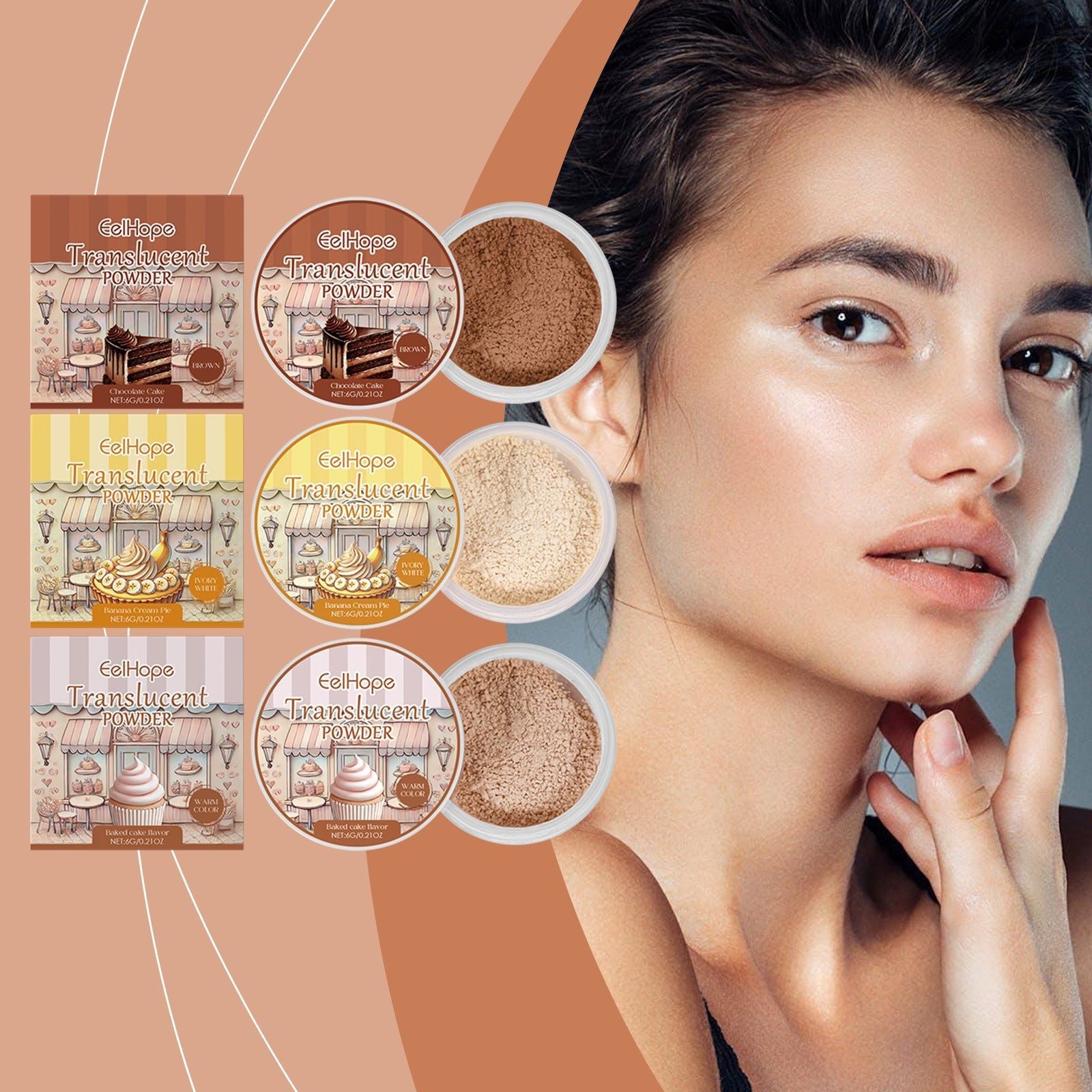 Brown Translucent Face Setting Powder, Oil Control, Long-Lasting Makeup ,6g