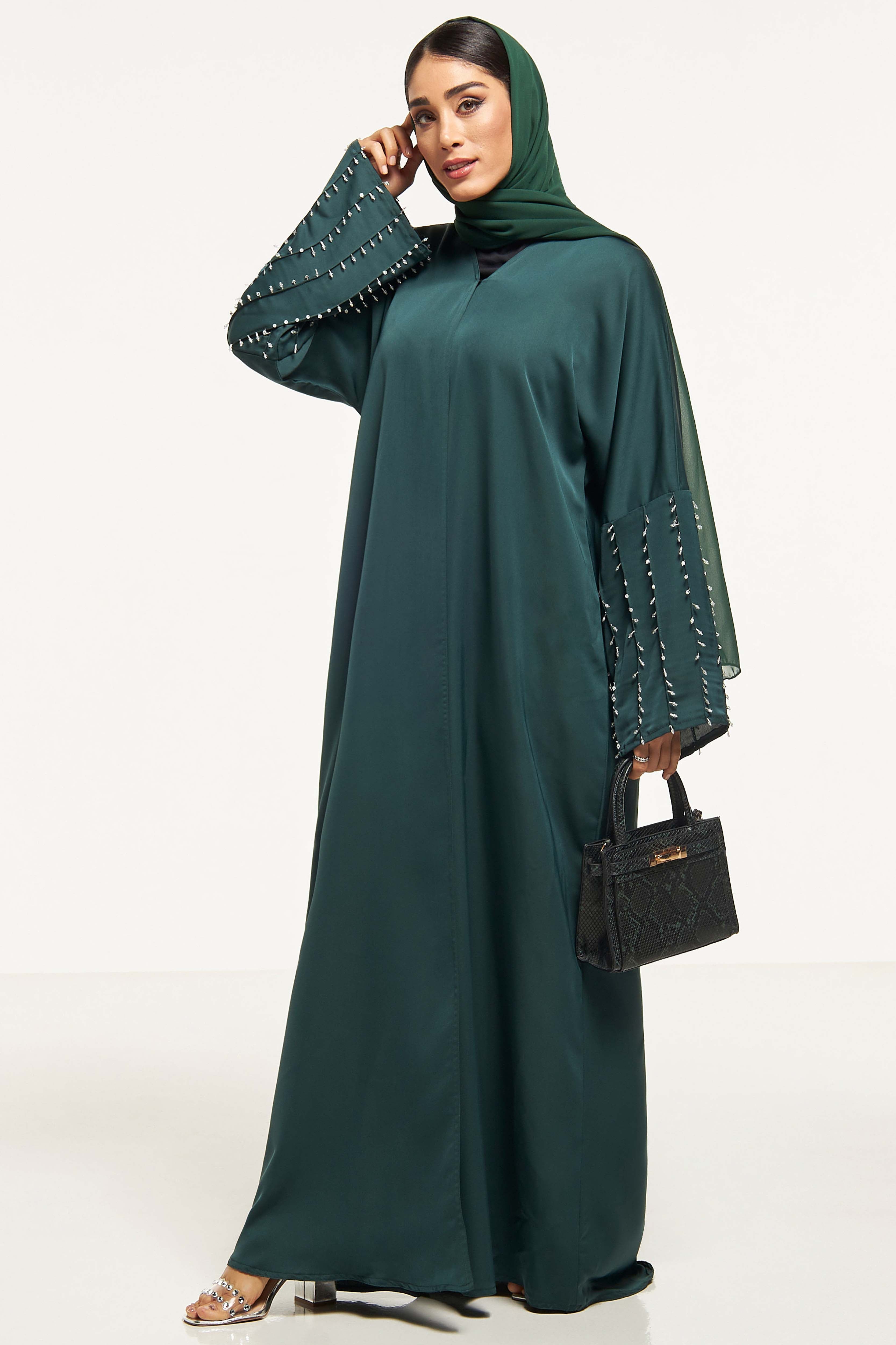 MOiSTREET Stone Embellished Abaya with Sheila