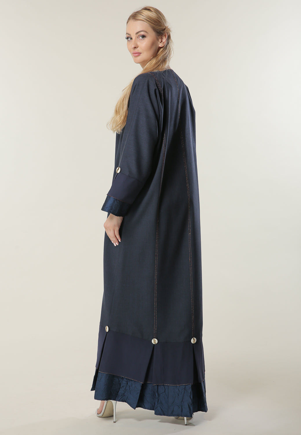 MOiSTREET Navy Milange Abaya With Pleated Hem