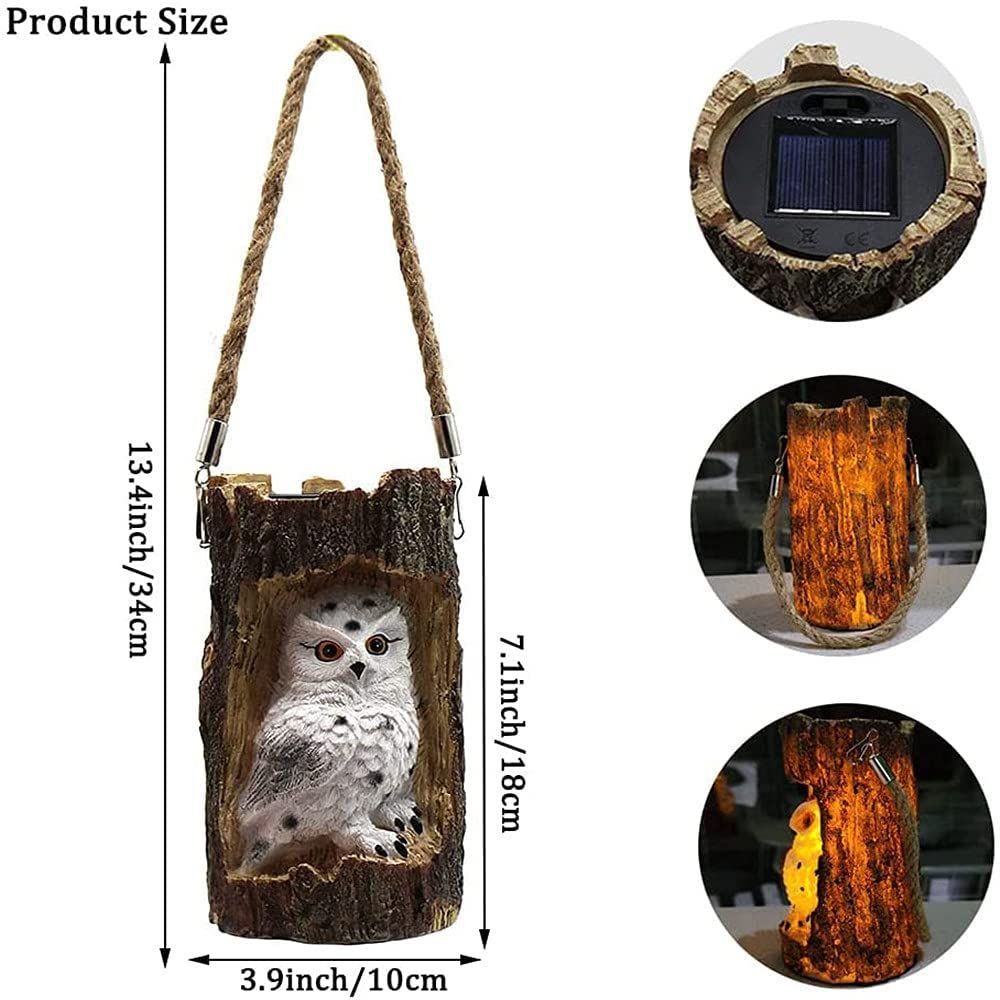 Solar Hanging Light Owl Tree Stump Lamp Lanterns Animal Statue Lanterns Garden Decoration