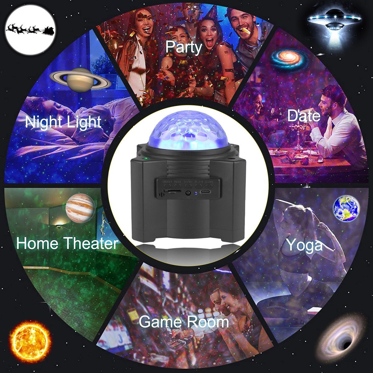 Galaxy Star Projector Lamp LED Music Night Light With 15 Space Patterns Home Decor