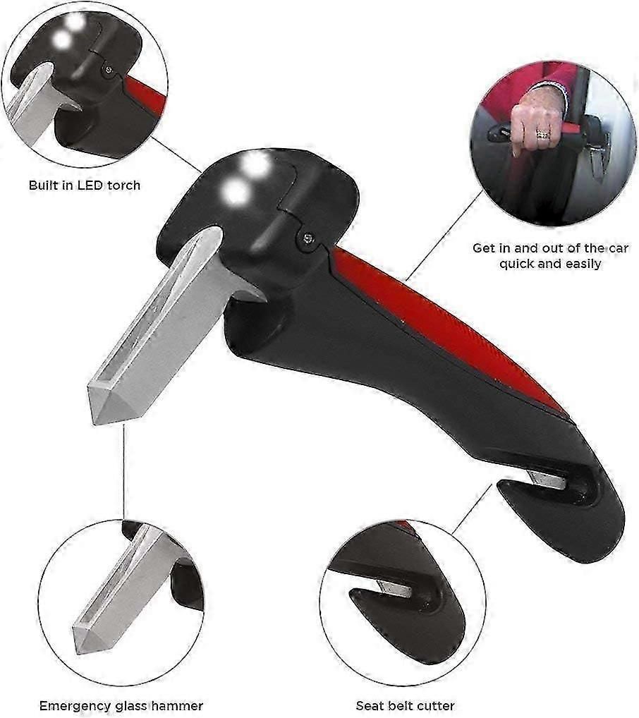 Car Mobility Assist Handle with LED Flashlight - Seatbelt Cutter & Window Breaker Emergency Tool for Standing Support