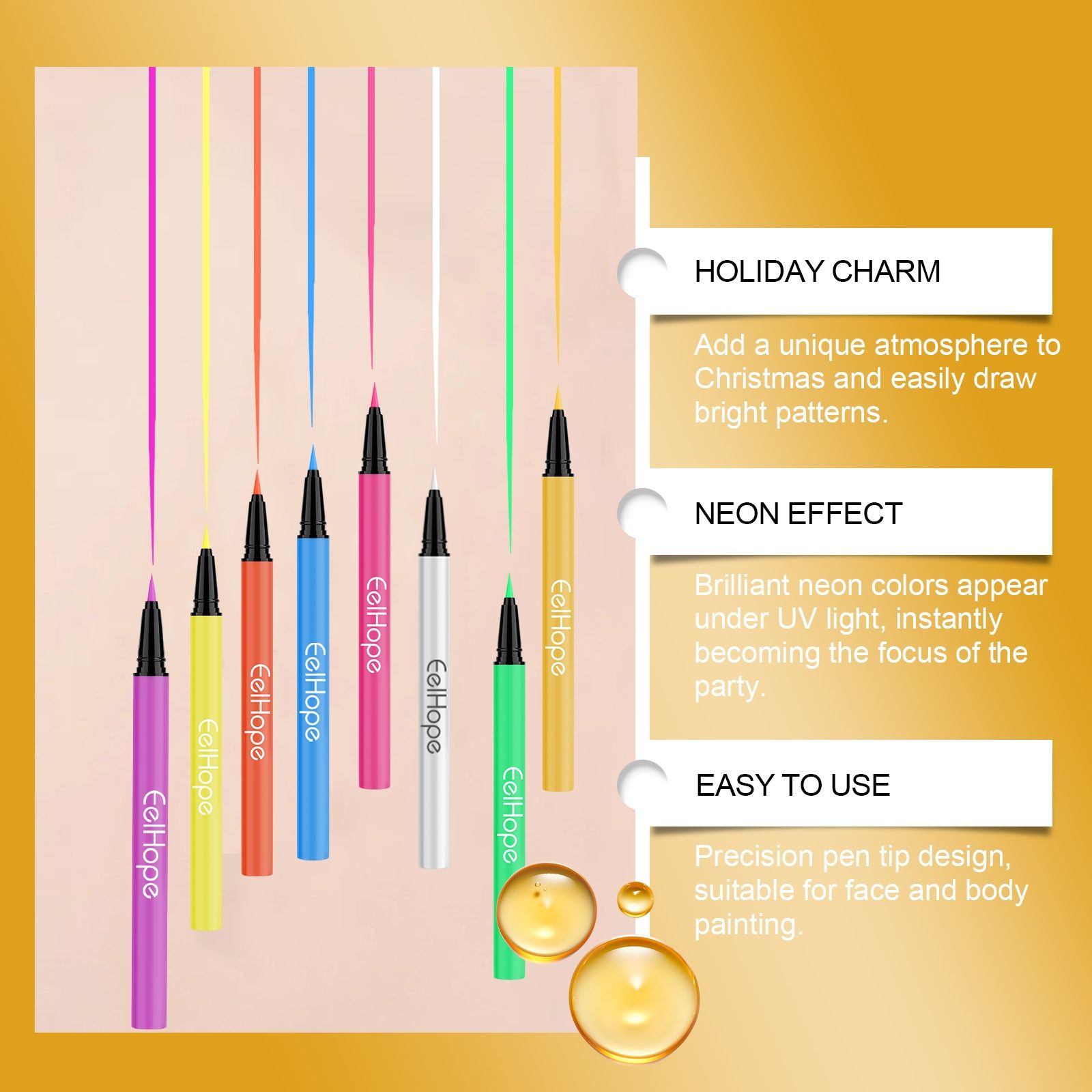 8-Color Neon UV Liquid Eyeliner, Long-Lasting, Quick-Dry, Perfect for Party Makeup ,0.6g
