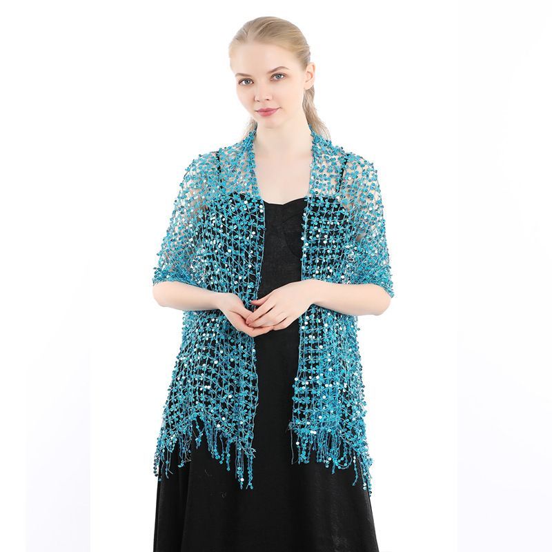 Luxury Gold Sequin Fringe Shawl Wrap for Wedding Party