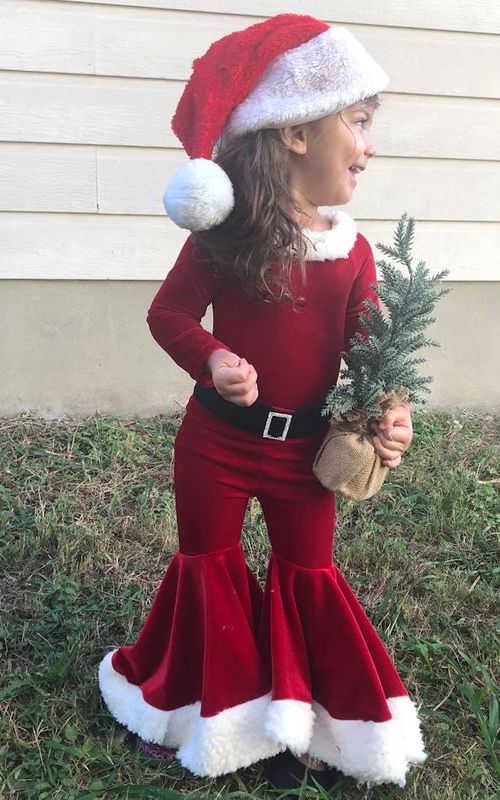 Toddler Girls Christmas Outfits Velvet Kids Santa Claus Costumes Top Pants Hat Set