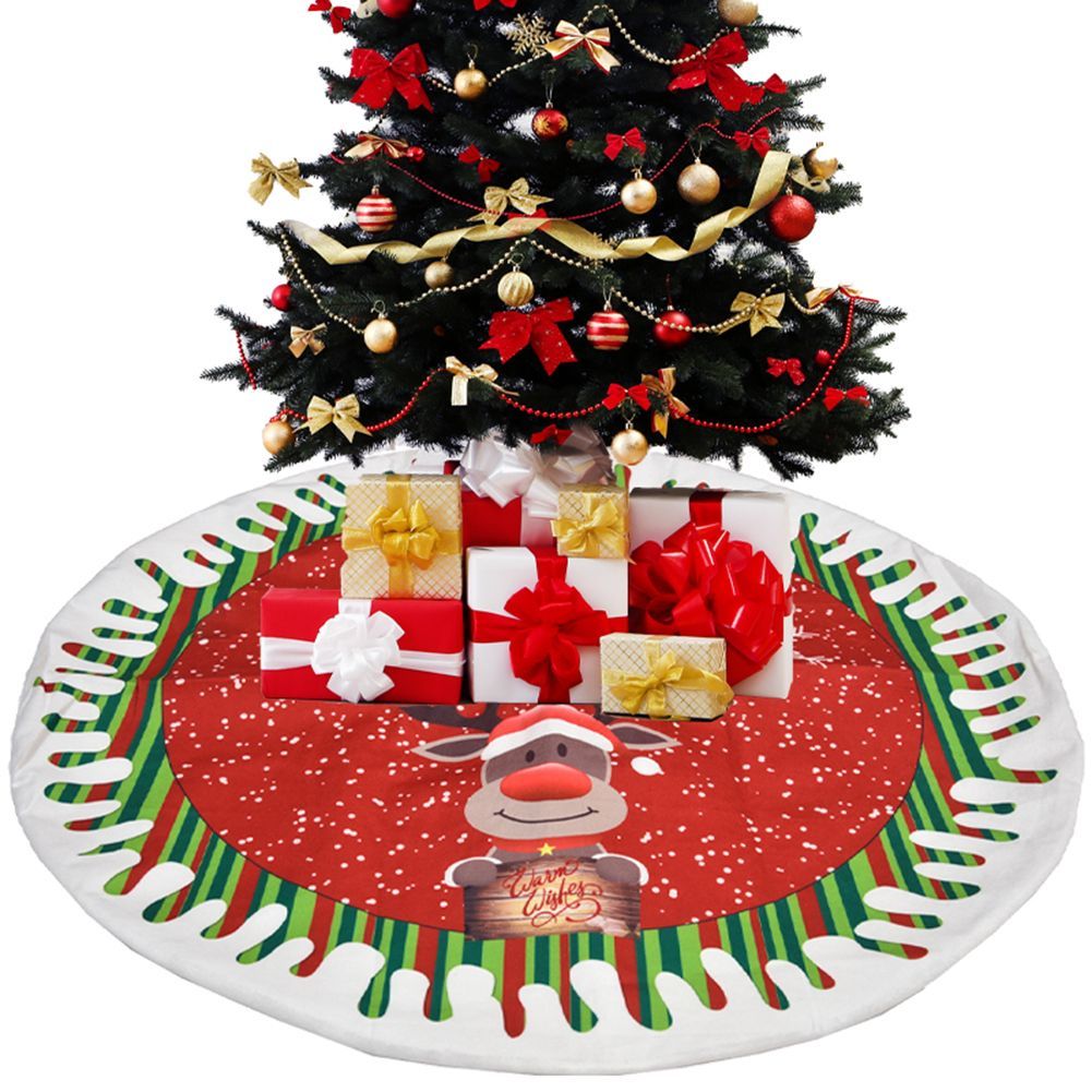 Christmas Tree Skirt Elk Santa Snowman Pattern Tree Mat Xmas Home Party Decoration
