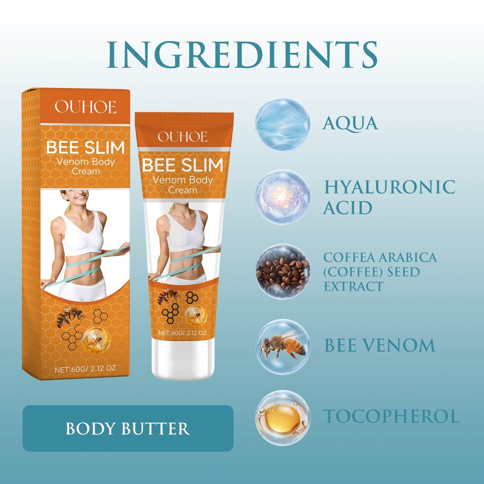 Deep Moisturizing Skin Care Cream with Bee Venom, Hyaluronic Acid, and Coffee Extract ,60g