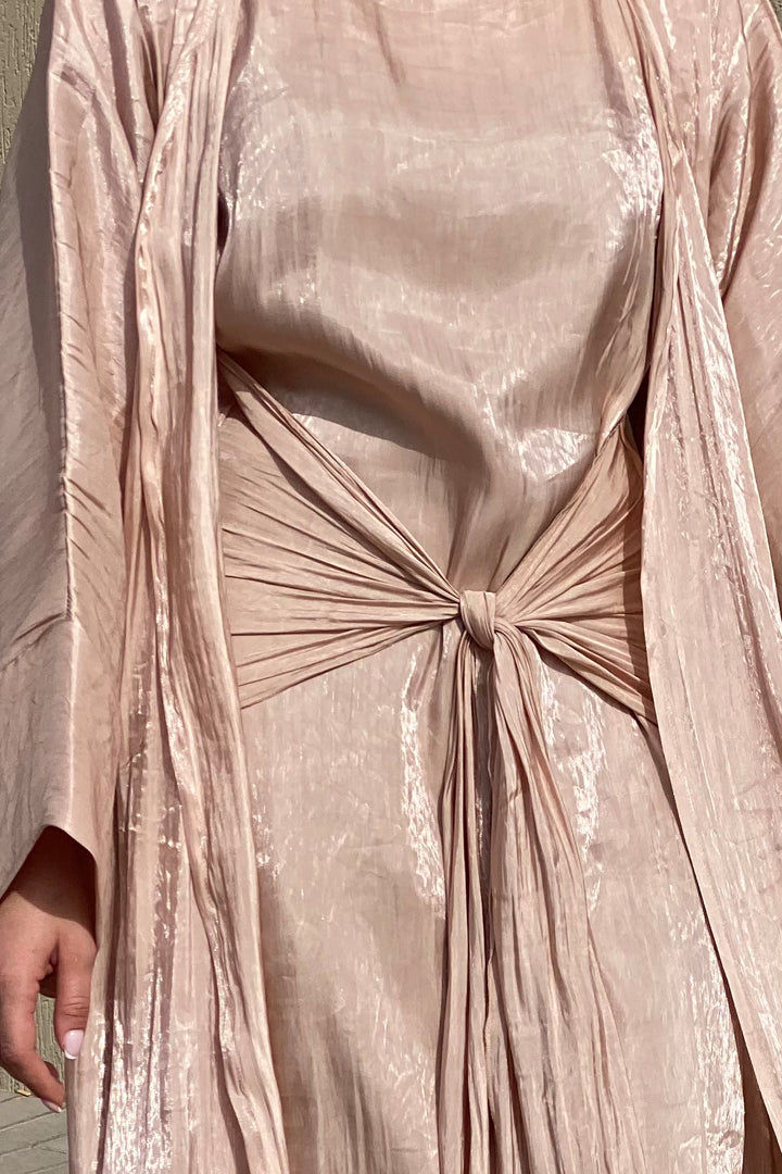 MOiSTREET Rotana Shimmer Mandys Pink Abaya Set Comes With 3 Piece