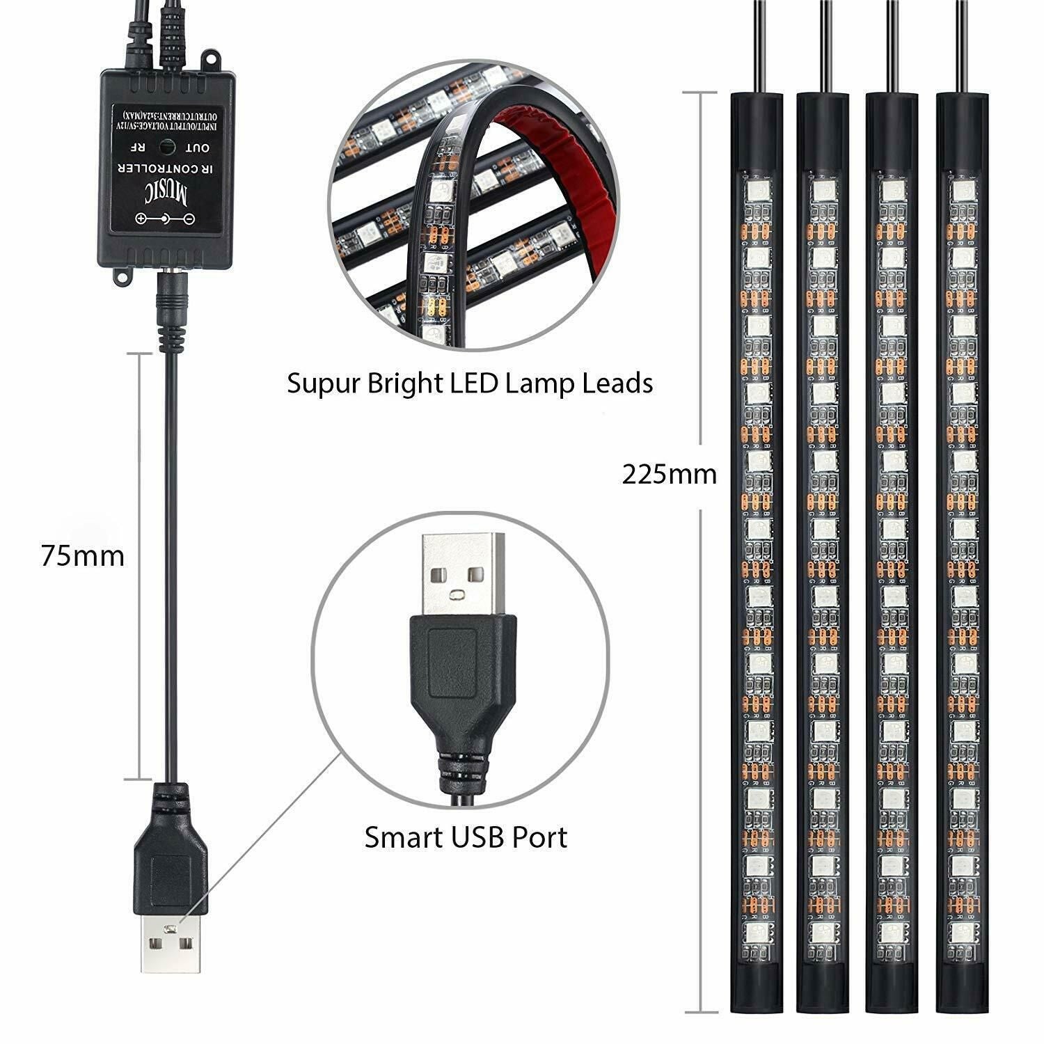 طقم مصابيح LED RGB مضيئة لإضاءة داخل السيارة — تحت لوحة القيادة ومساحة الأقدام والمقاعد