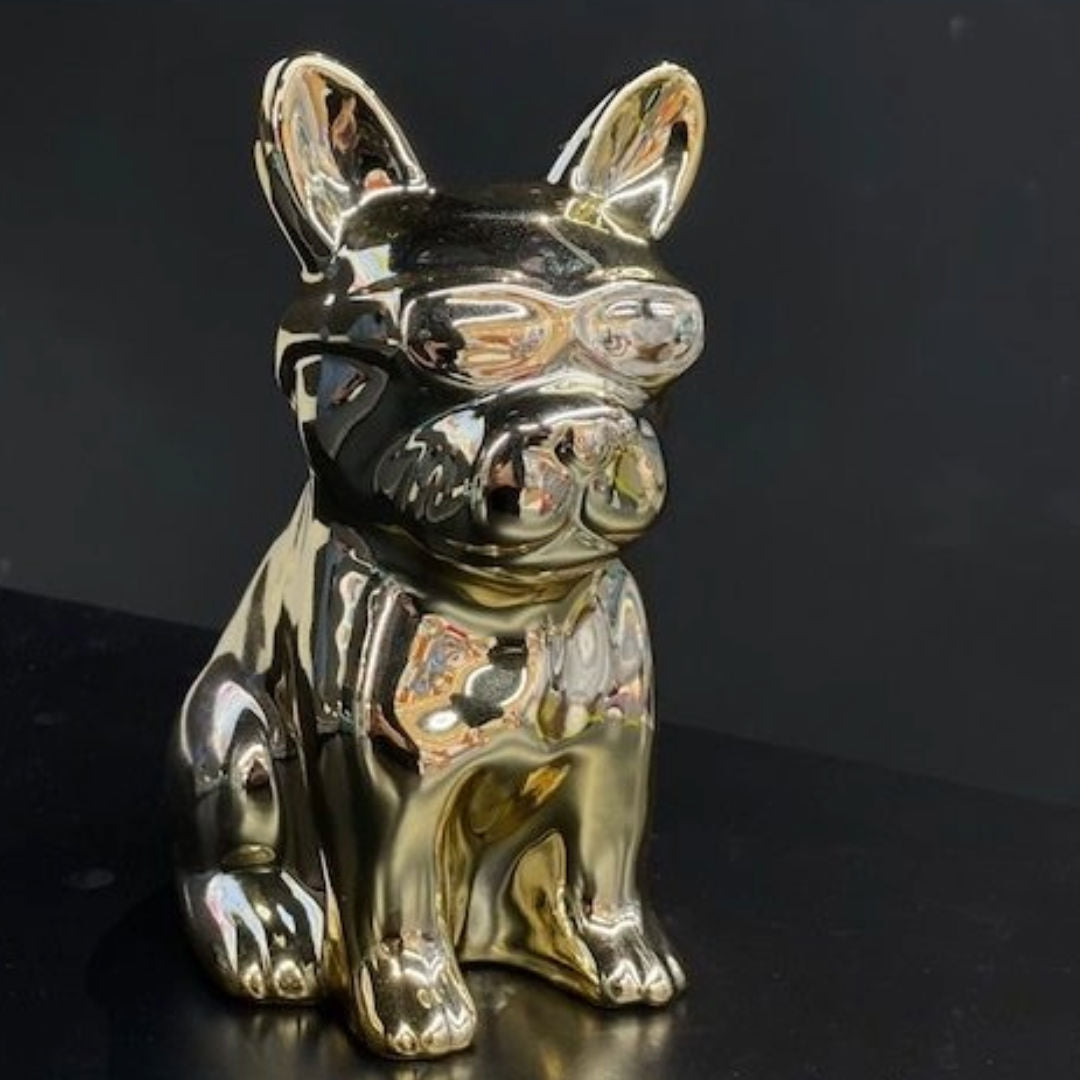 Ceramic Gold Dog-Shaped Coin Bank with Sunglasses, 17x10x15cm