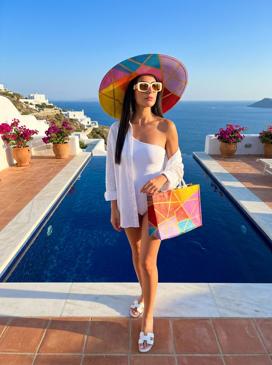 Handi Made Handpainted Multicolor Beach Set – Bag & Hat (Delivered in up to 7 days)