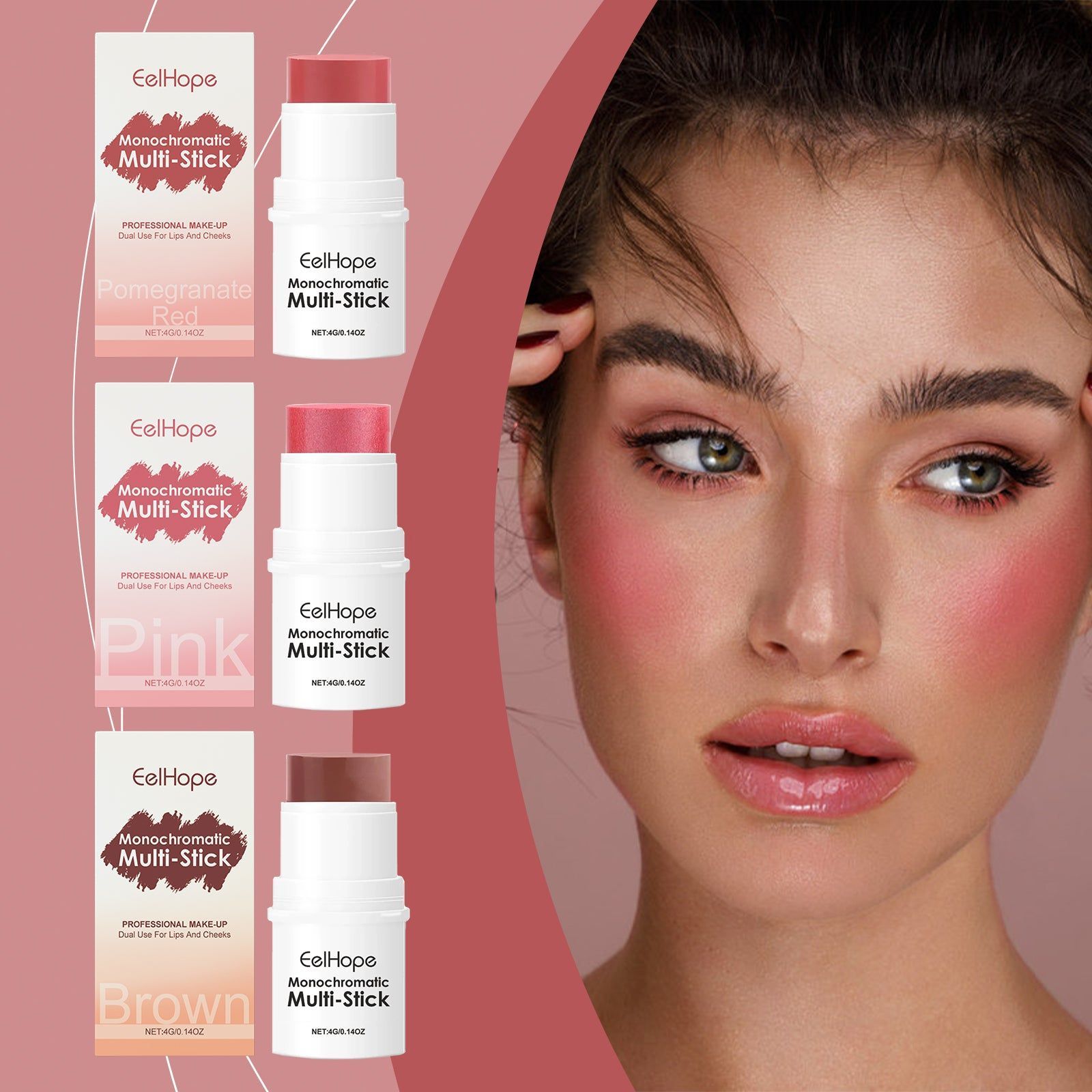 3-in-1 Color Stick Blush Eyeshadow, Long-Lasting Brightening, Moisturizing, Makeup Essential ,4g/box
