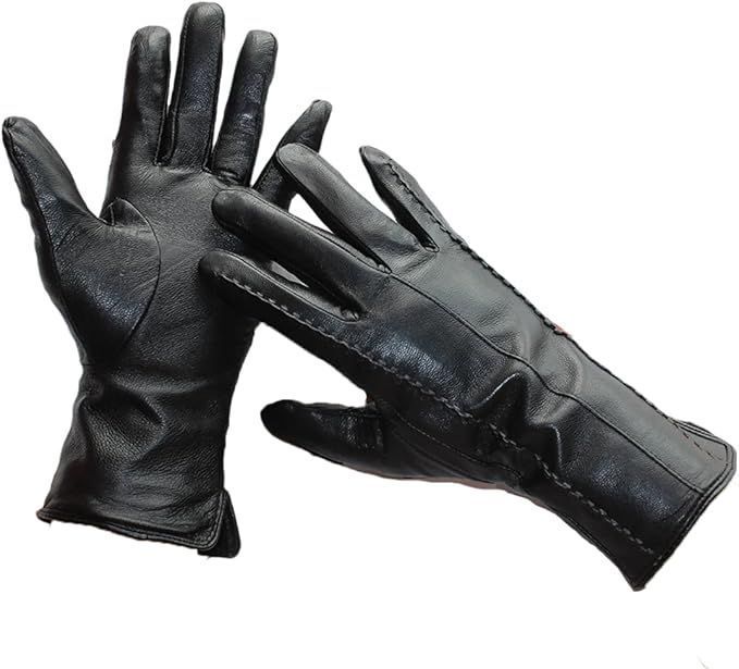 Women Color Leather Gloves Striped Style Winter Warm Gloves