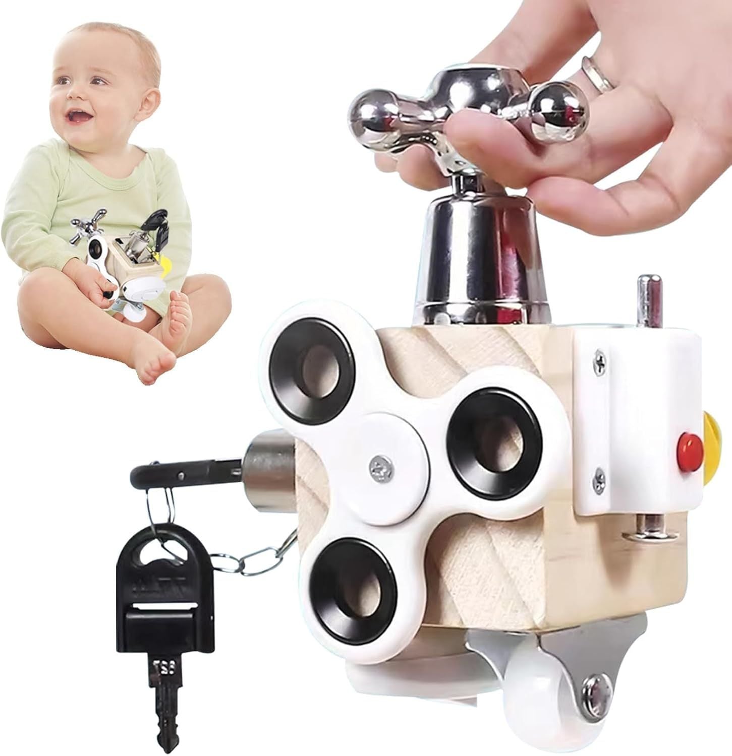 Kids Busy Cube Toys Montessori Lock and Key Toy Toddlers Sensory Wooden Activity Busy Board