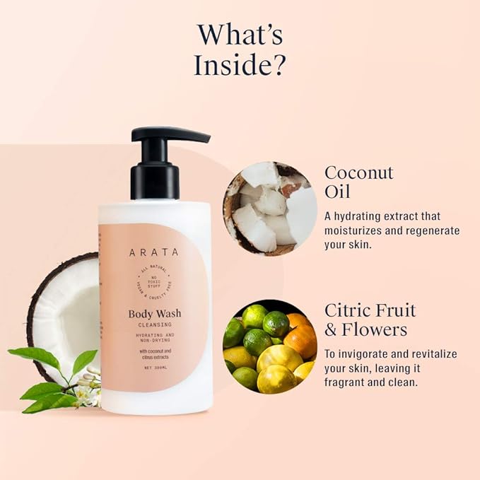 Arata Natural Hydrating & Non-Drying Body Wash With Coconut & Citrus Extracts (300 ml)