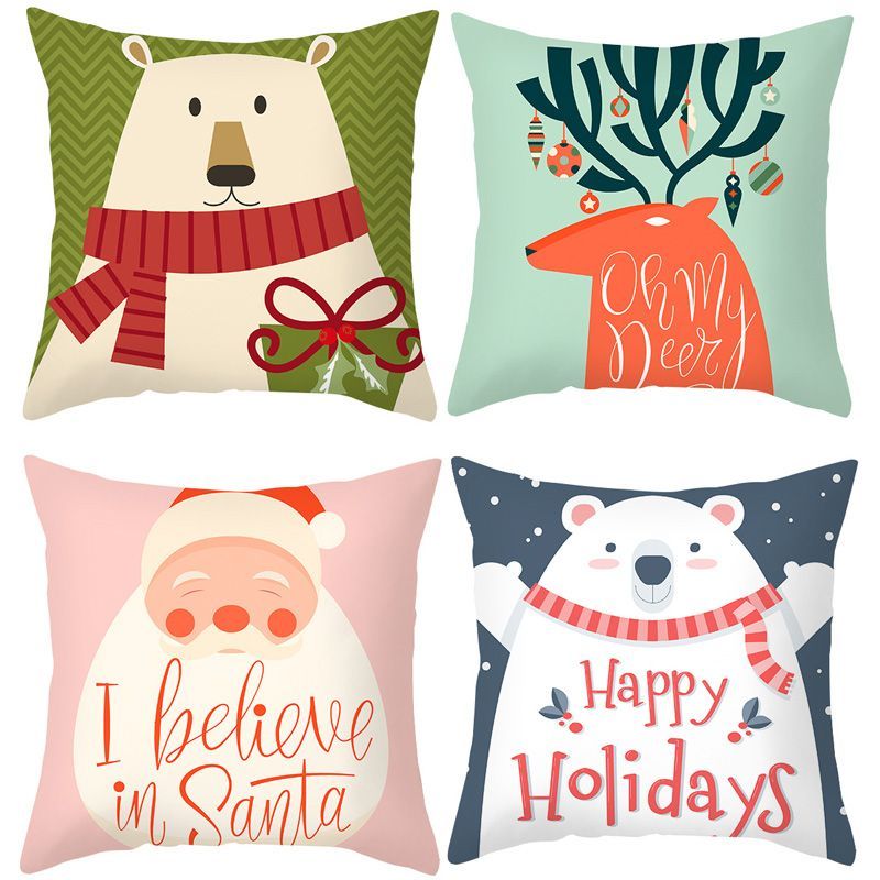 4pcs Christmas Pillow Cases Merry Christmas Throw Cushion Covers Holiday Decoration