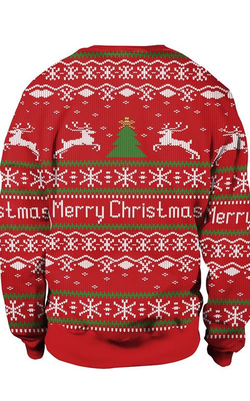 Christmas Sweater Winter Autumn Crew Neck Tops Sweatshirt With Reindeer Santa Printed